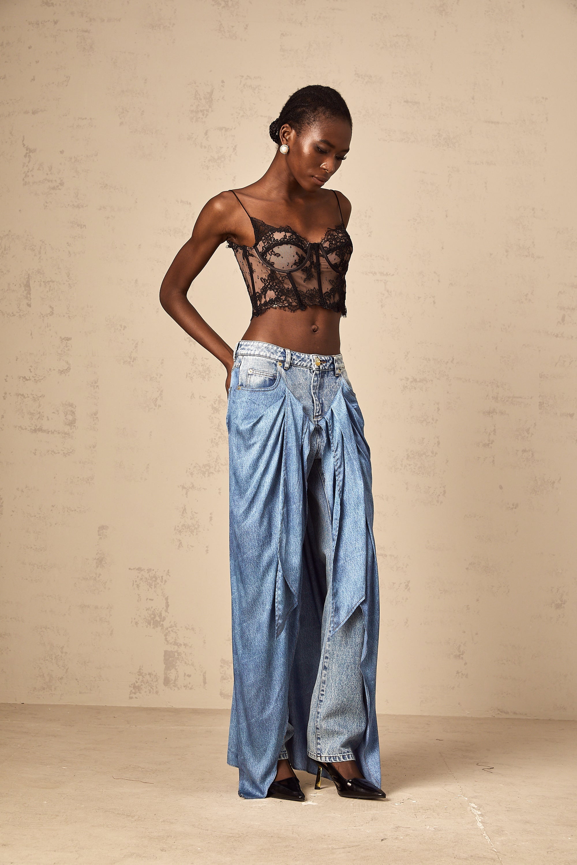 Ysabella blue layered denim jeans (Final Sale-US Only)