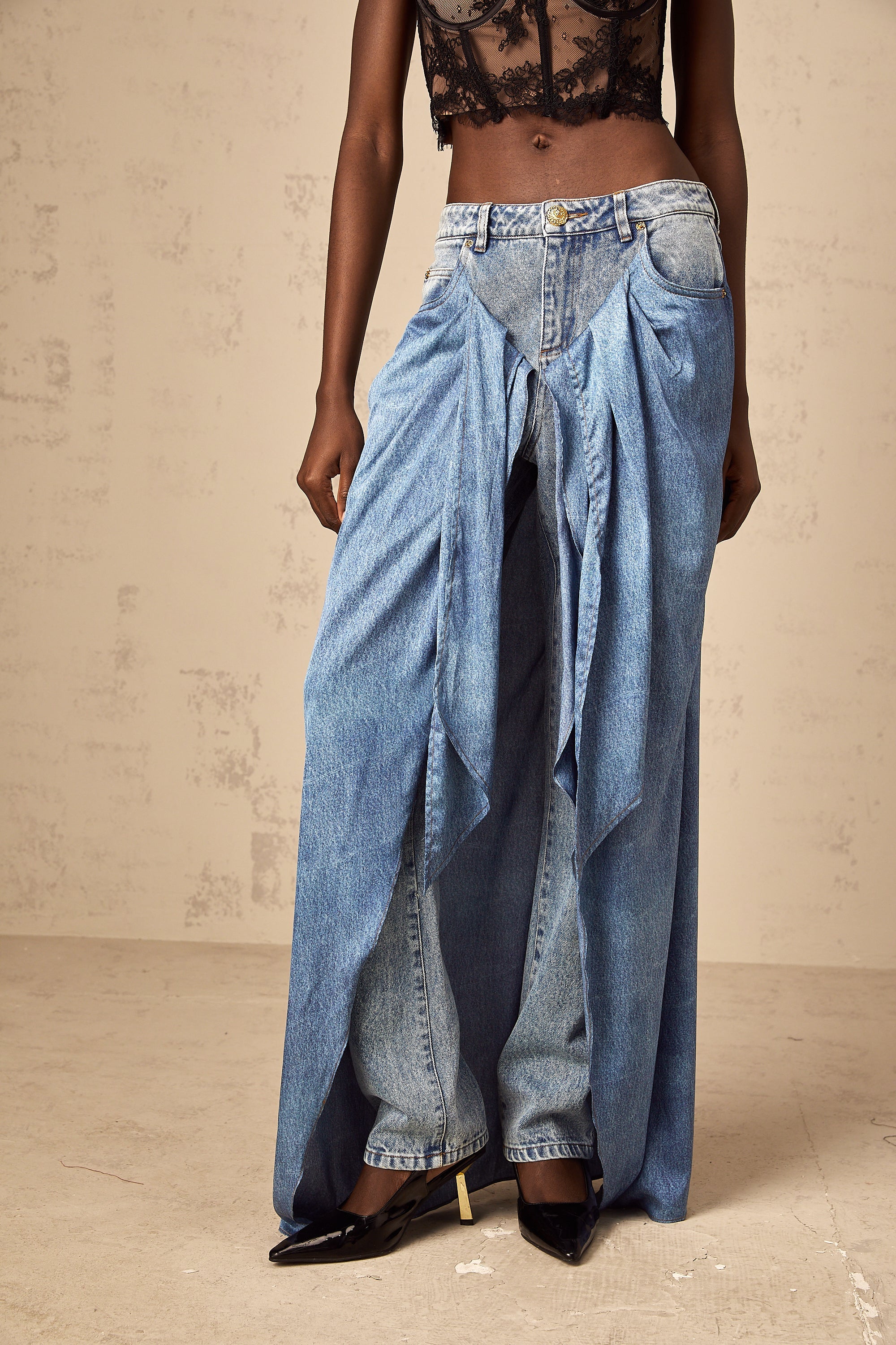 Ysabella blue layered denim jeans