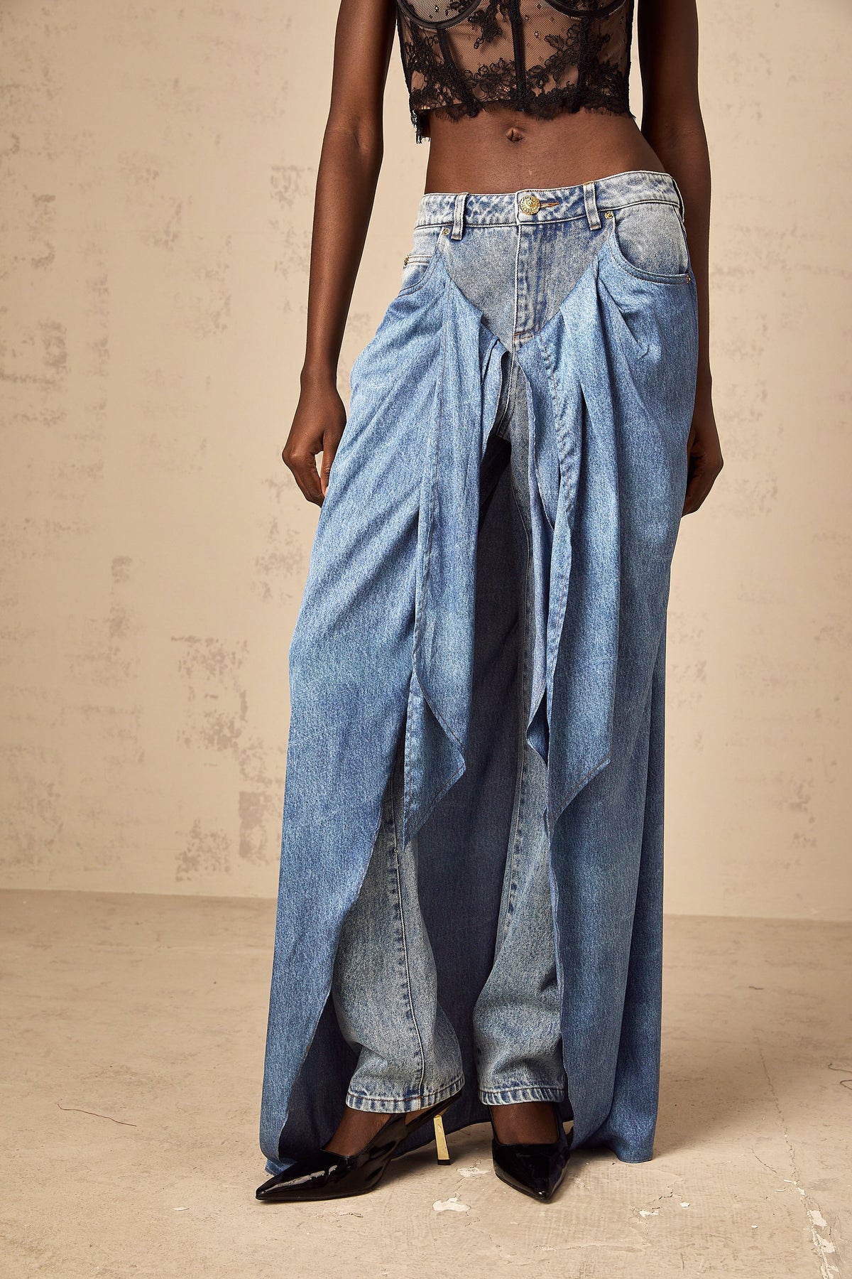 Ysabella blue layered denim jeans