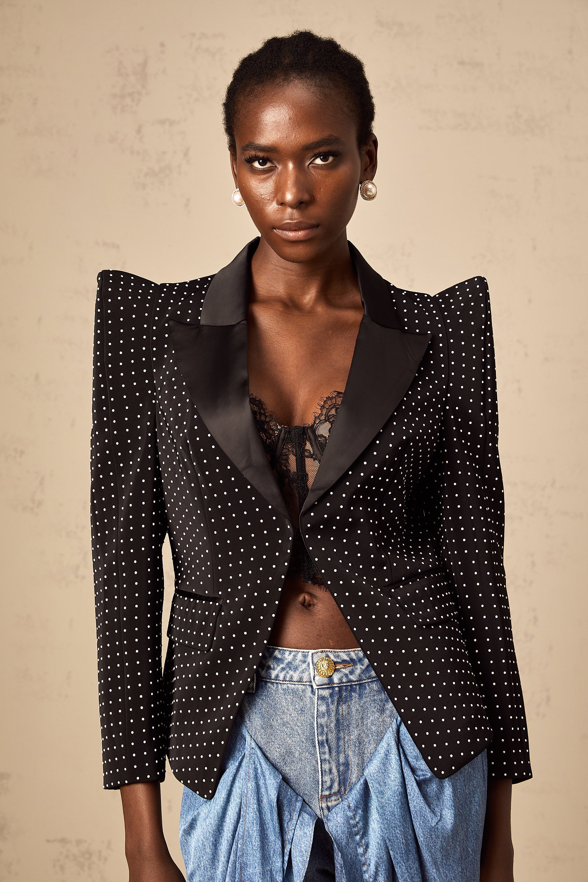 Dorothée black polka-dot blazer