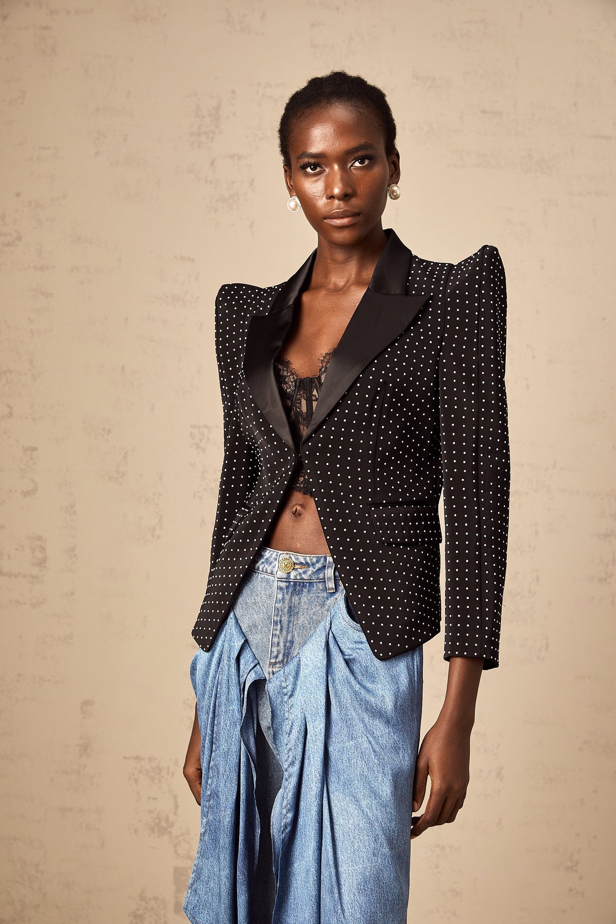 Dorothée black polka-dot blazer