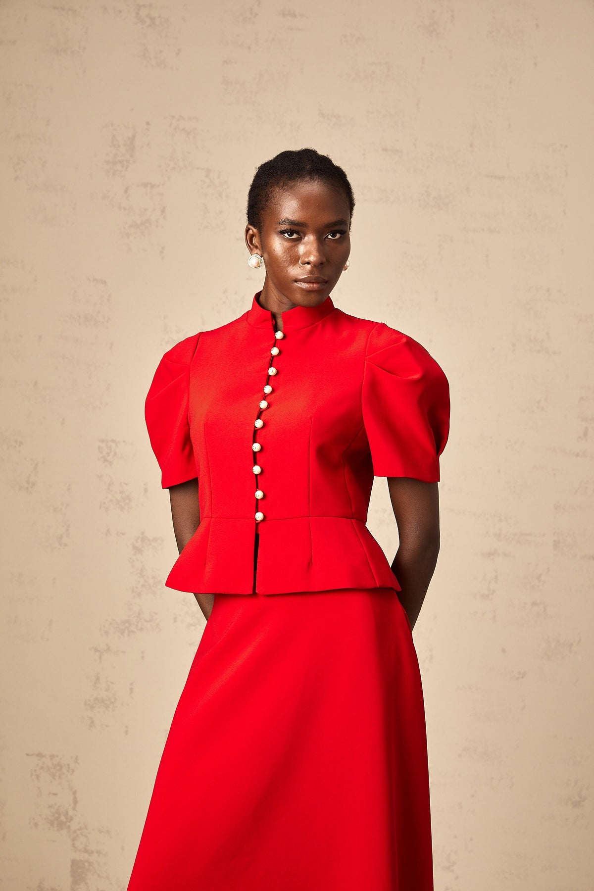 Colette red pleated blouse & skirt matching set