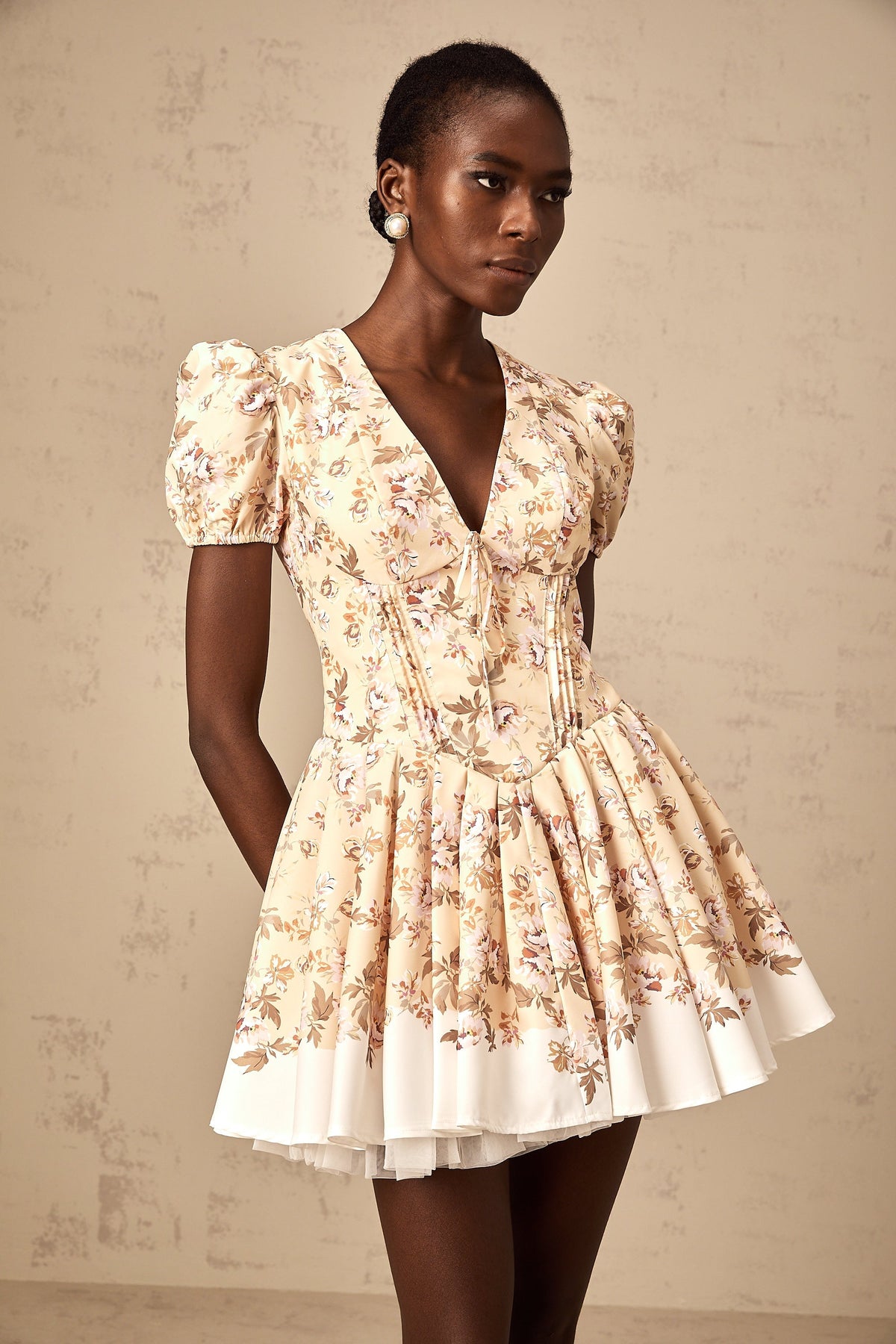 Alizée yellow floral-print pleated mini dress (Final Sale-US Only)