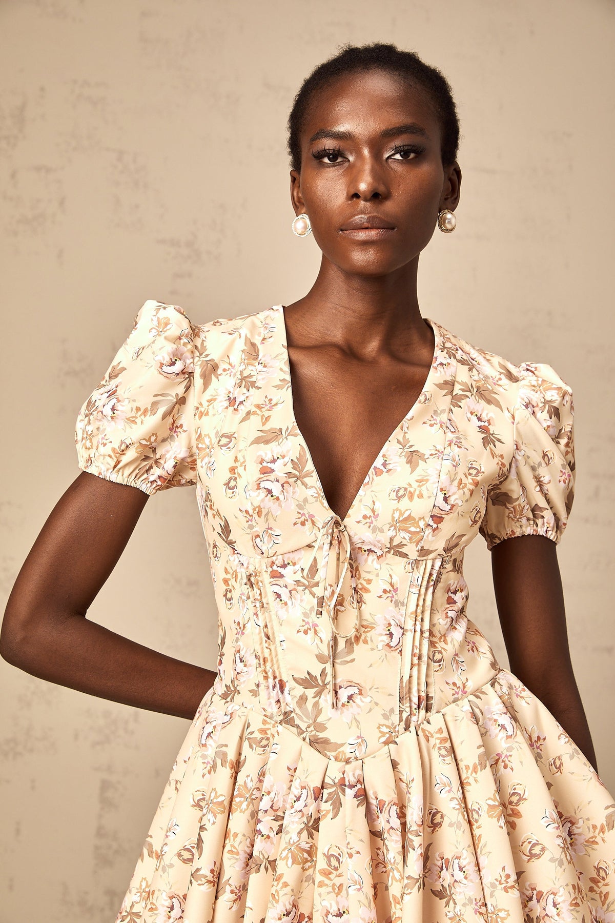 Alizée yellow floral-print pleated mini dress (Final Sale-US Only)