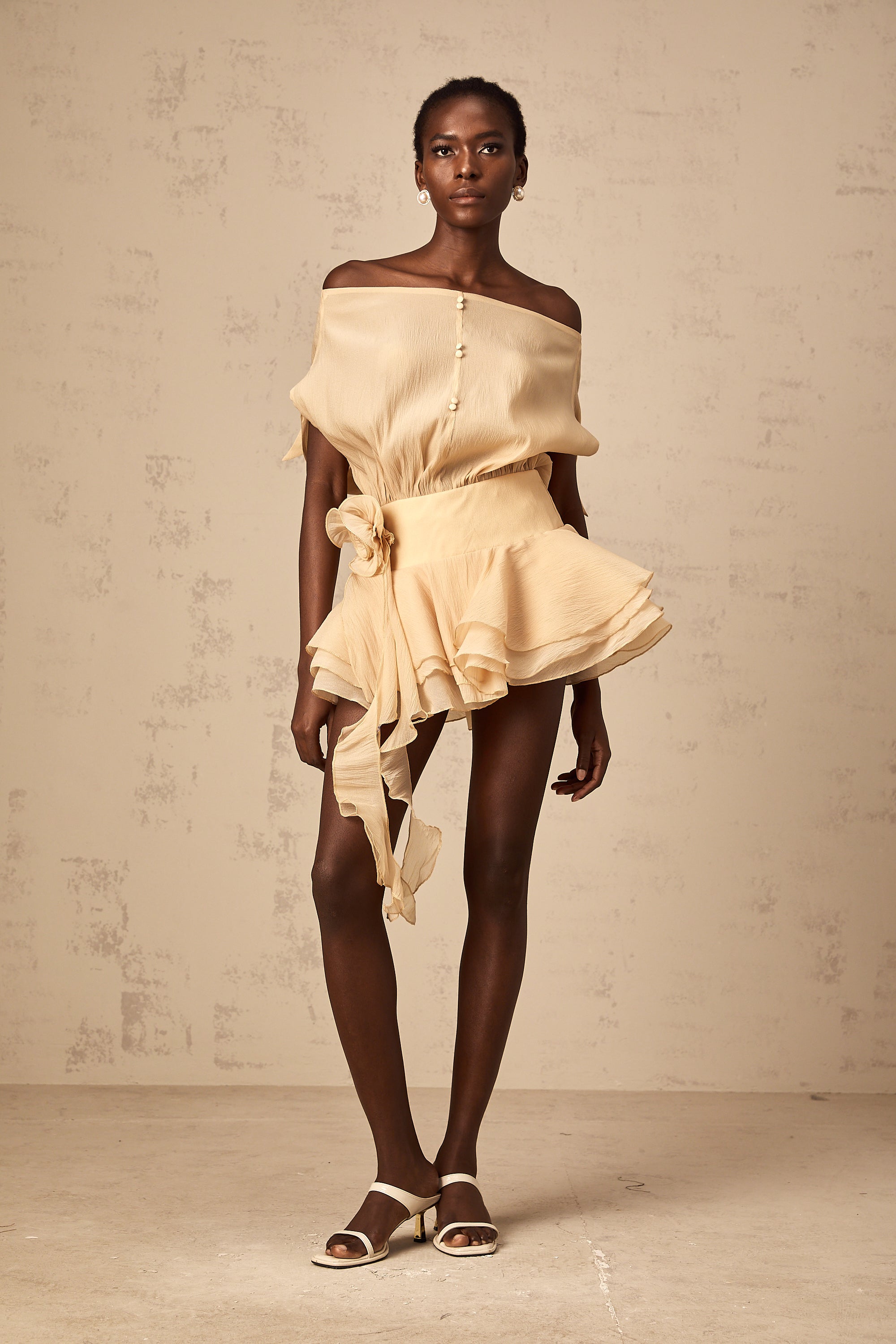 Amélie floral-appliqué flounced mini dress