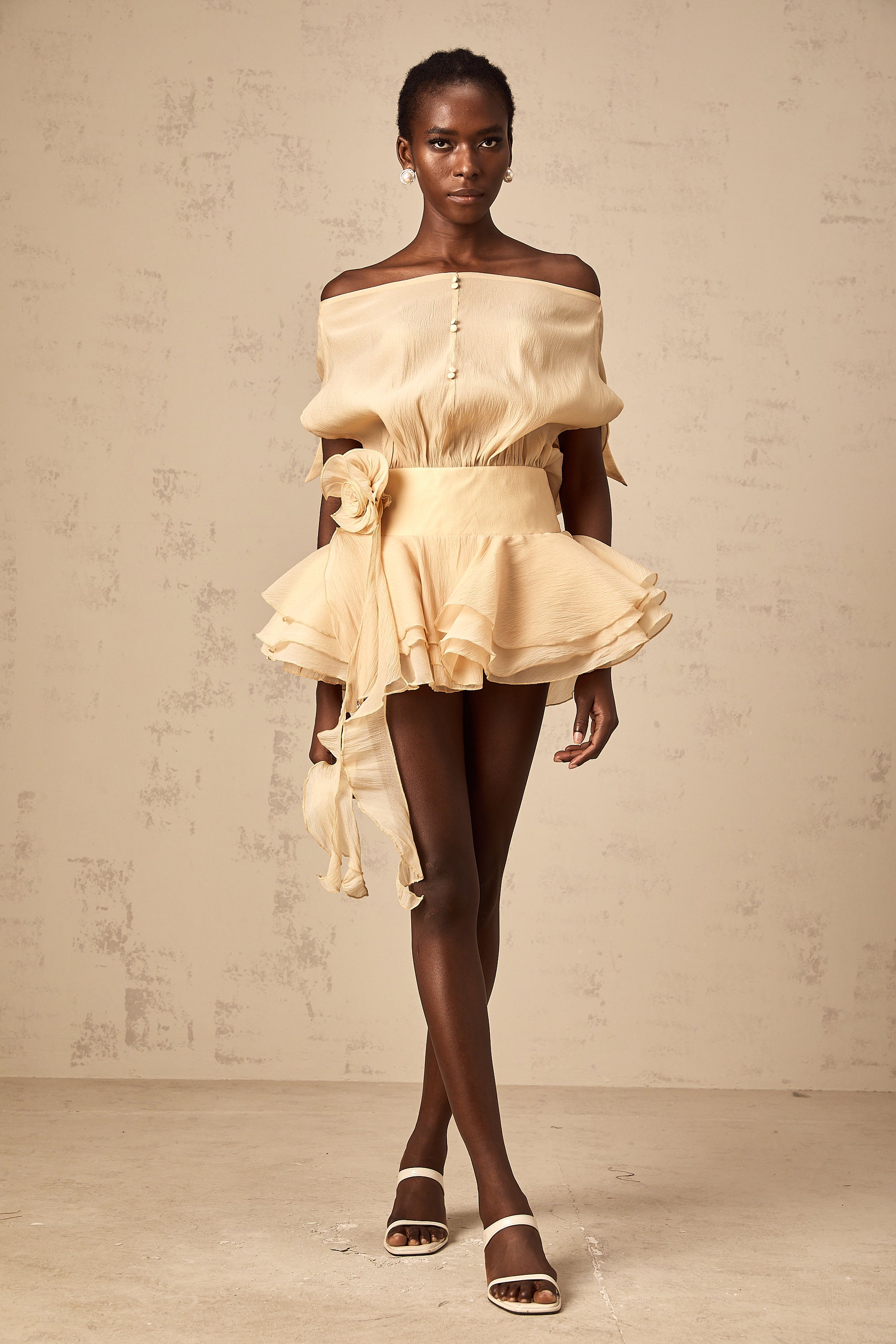 Amélie floral-appliqué flounced mini dress