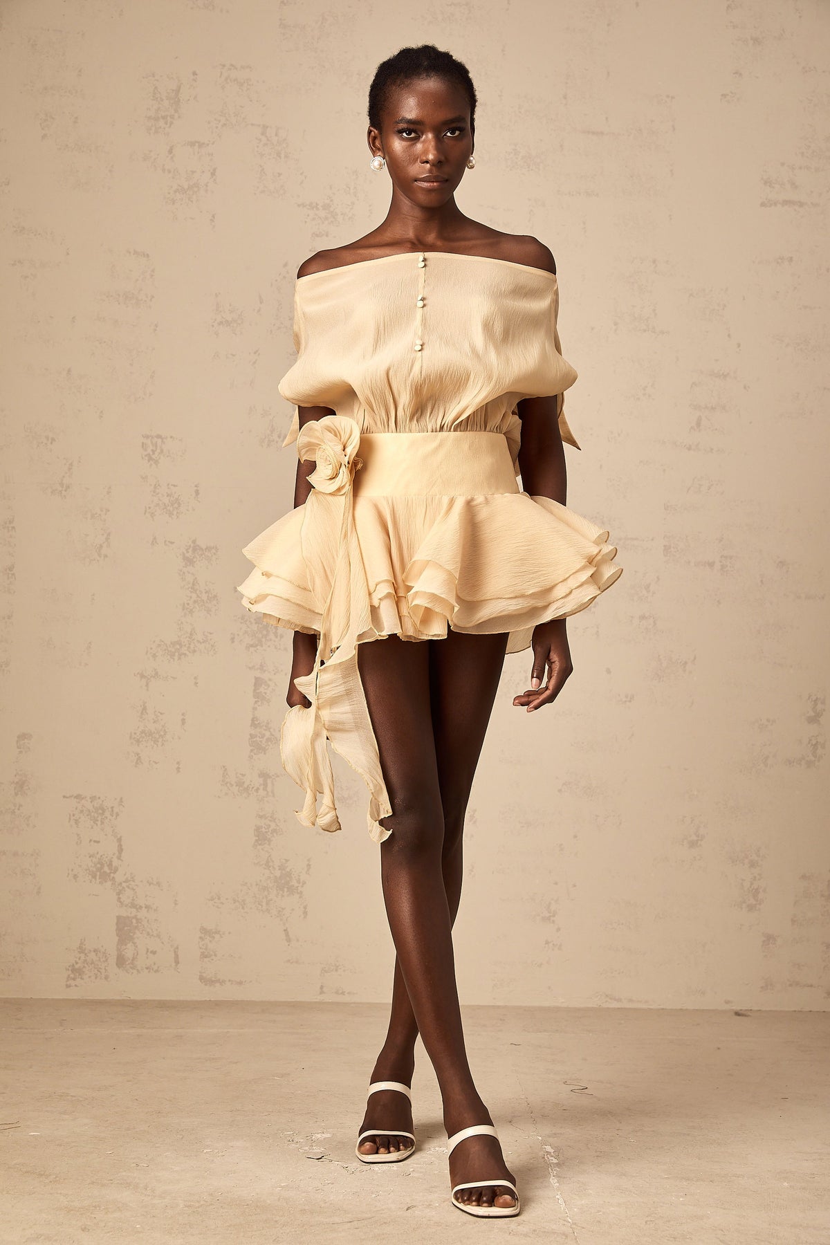 Amélie floral-appliqué flounced mini dress