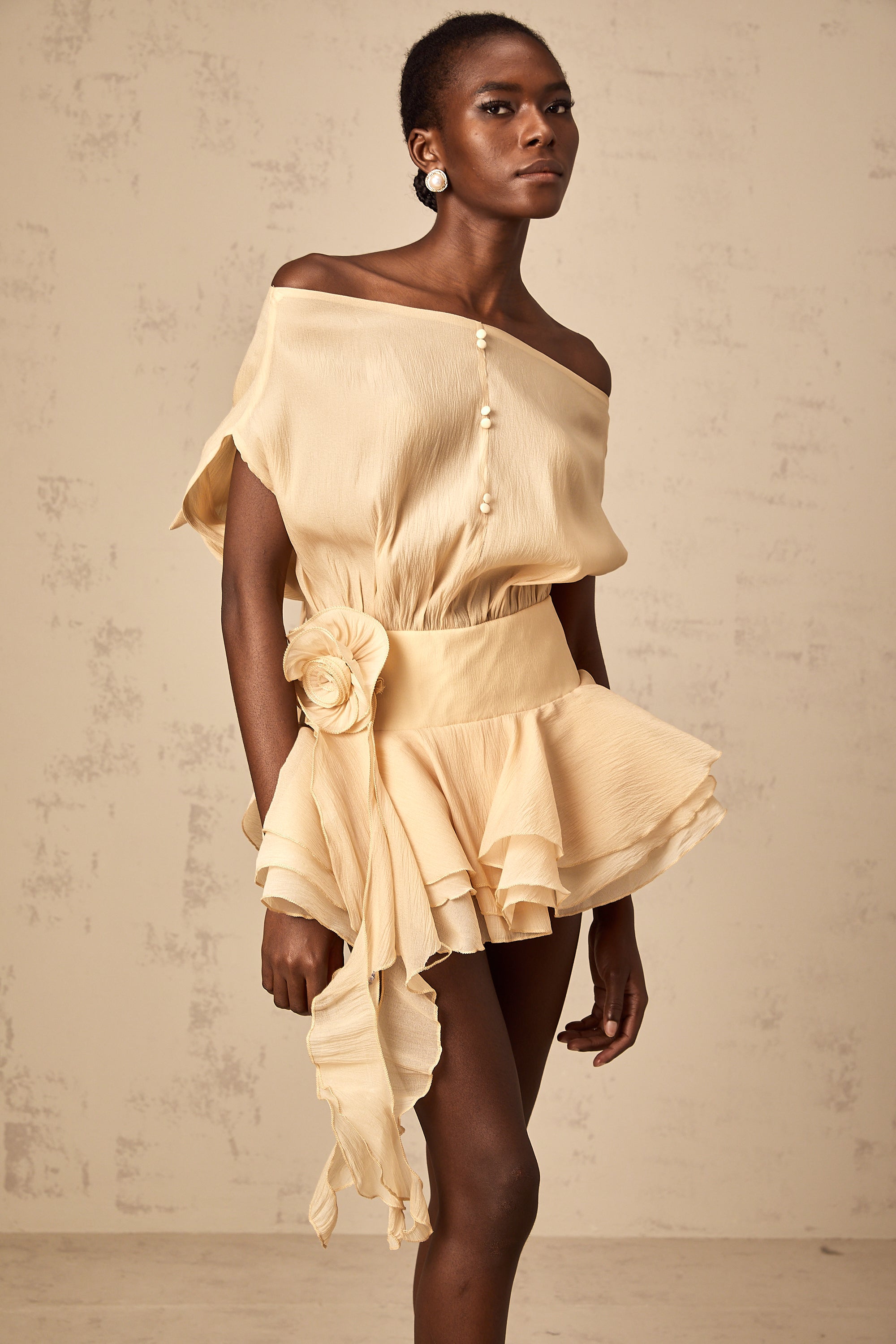 Amélie floral-appliqué flounced mini dress