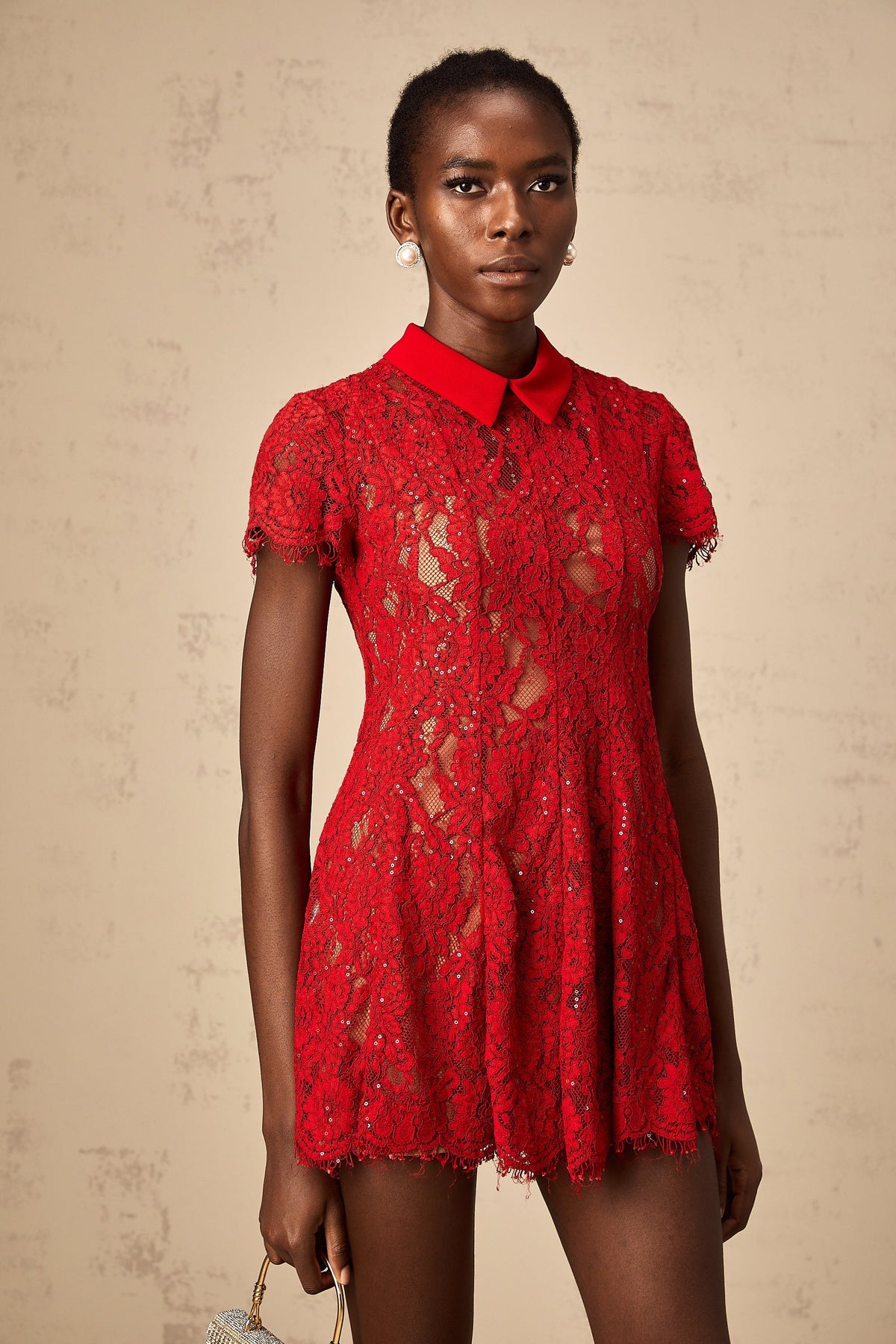 Hanne red sequined lace mini dress