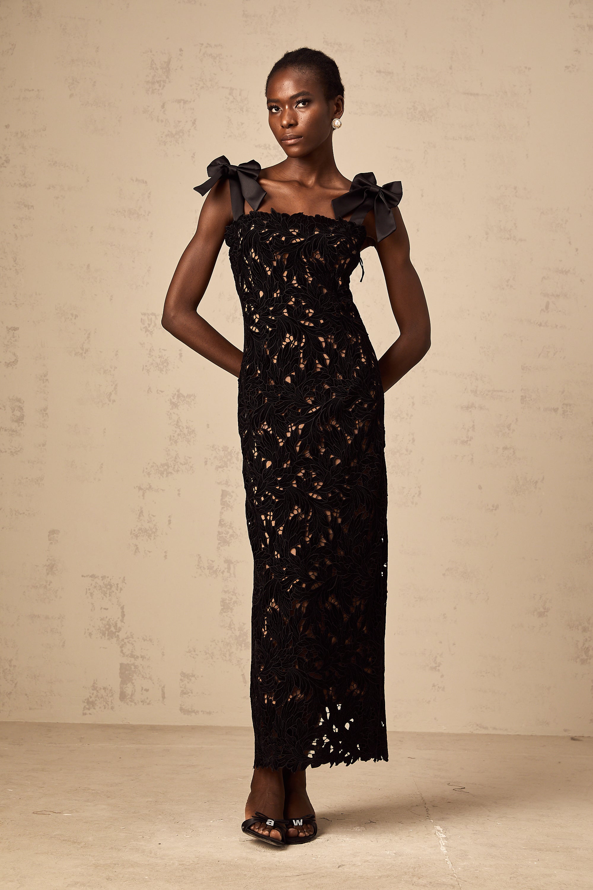 Eloise black floral embroidered maxi dress
