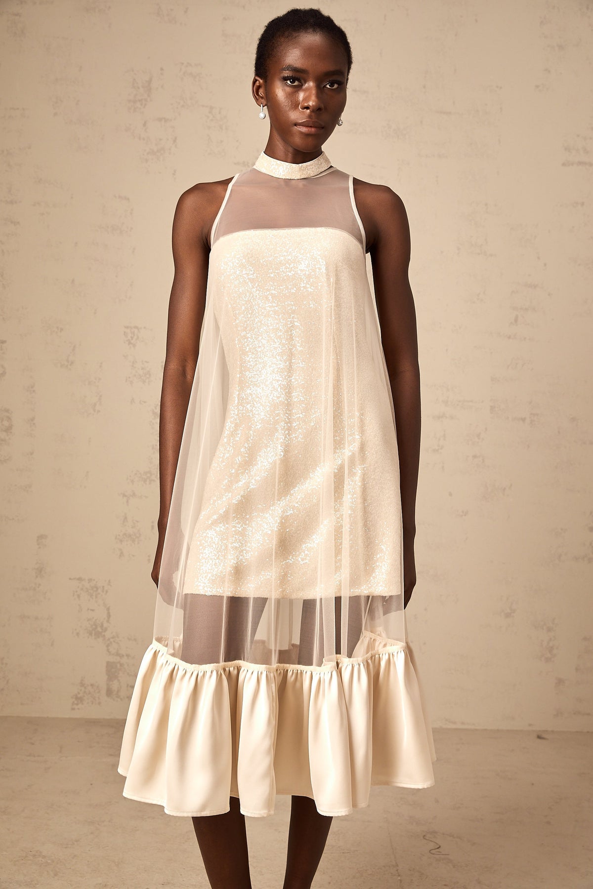 Josette tulle-panel sequined layered midi dress
