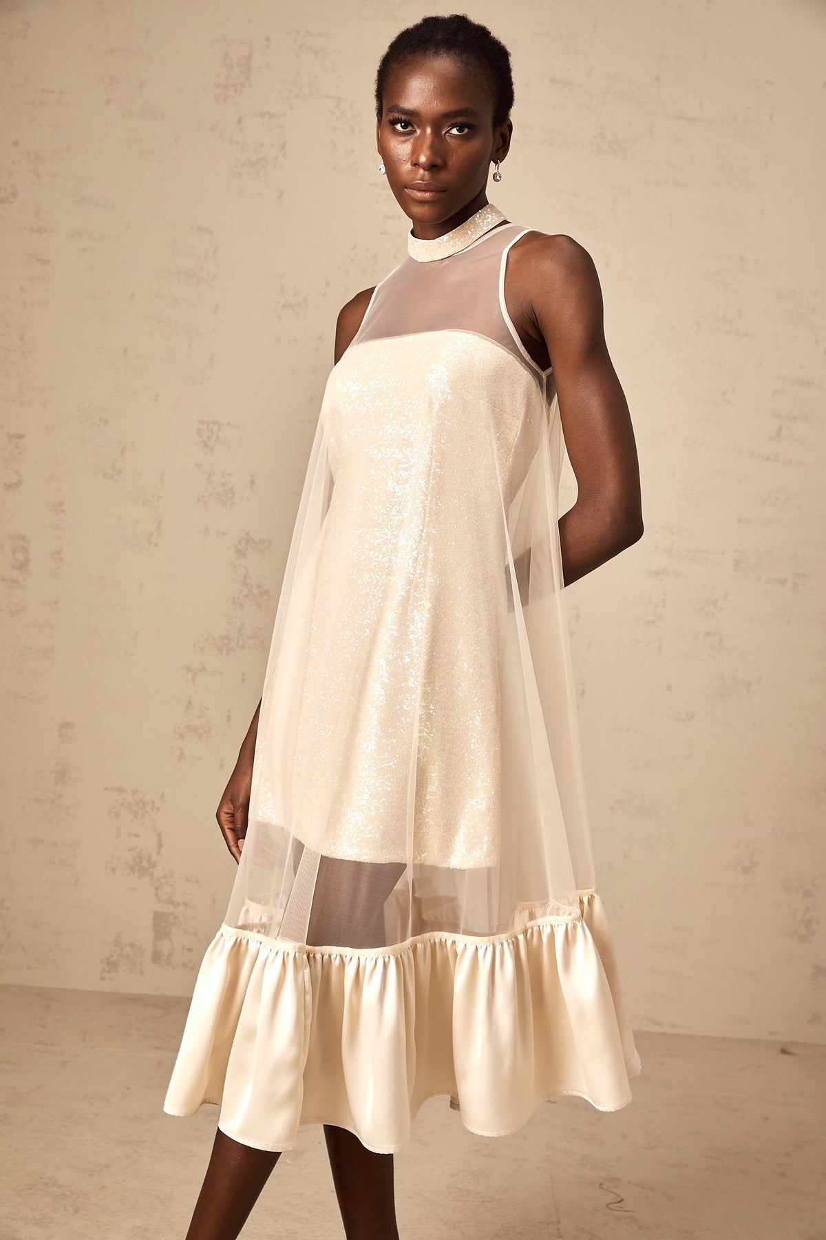 Josette tulle-panel sequined layered midi dress