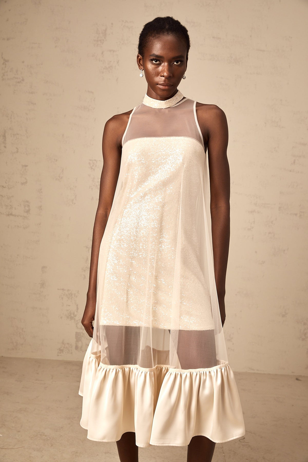 Josette tulle-panel sequined layered midi dress