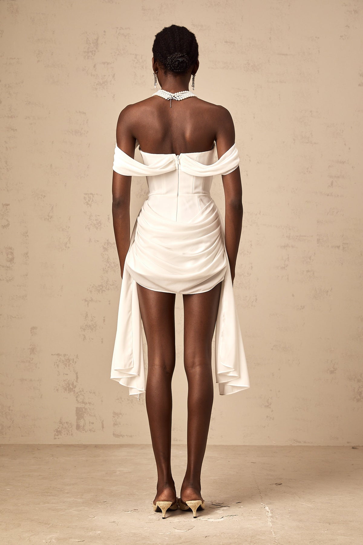Gitta white ribbon-design ruched mini dress (Final Sale-US Only)