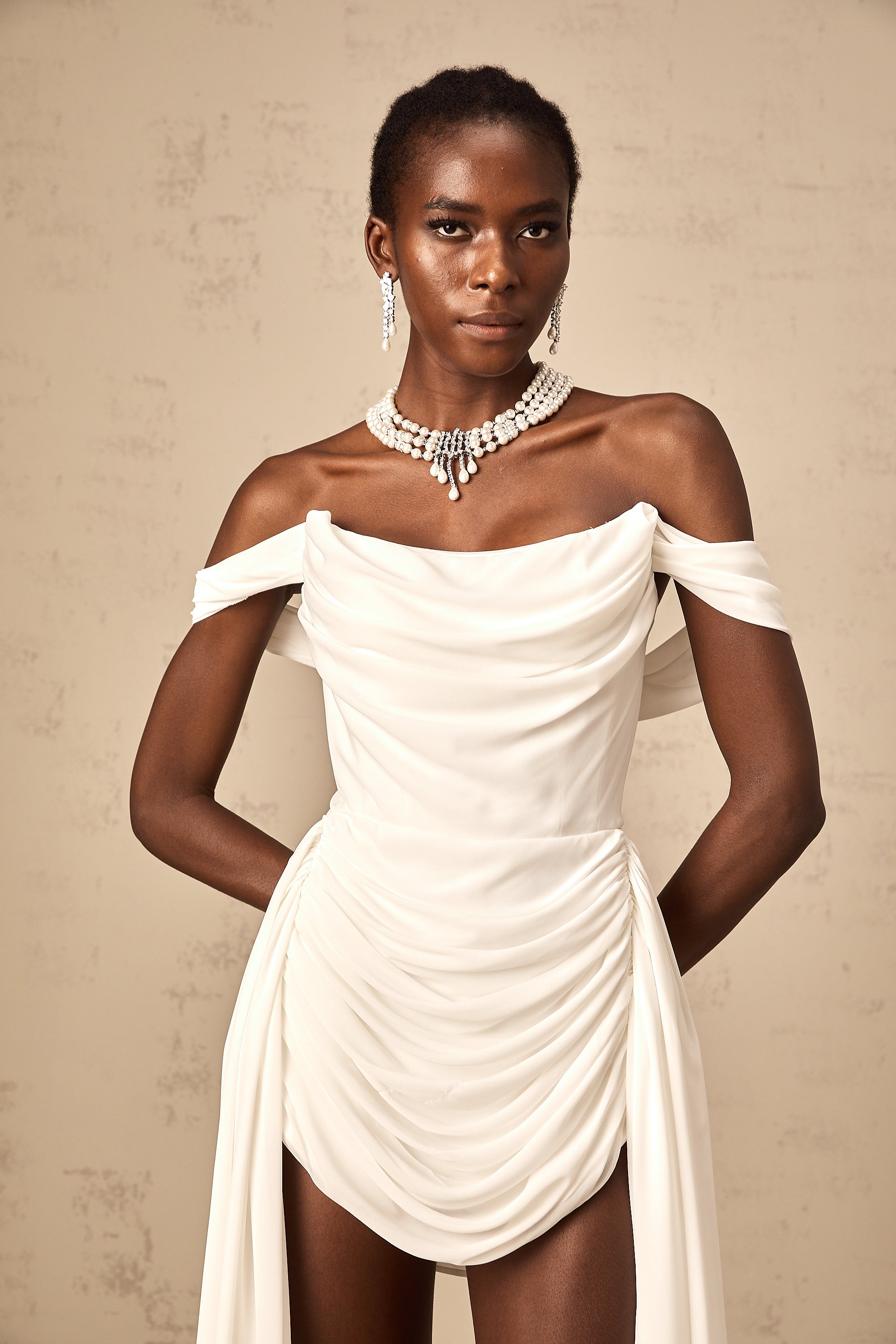 Gitta white ribbon-design ruched mini dress (Final Sale-US Only)