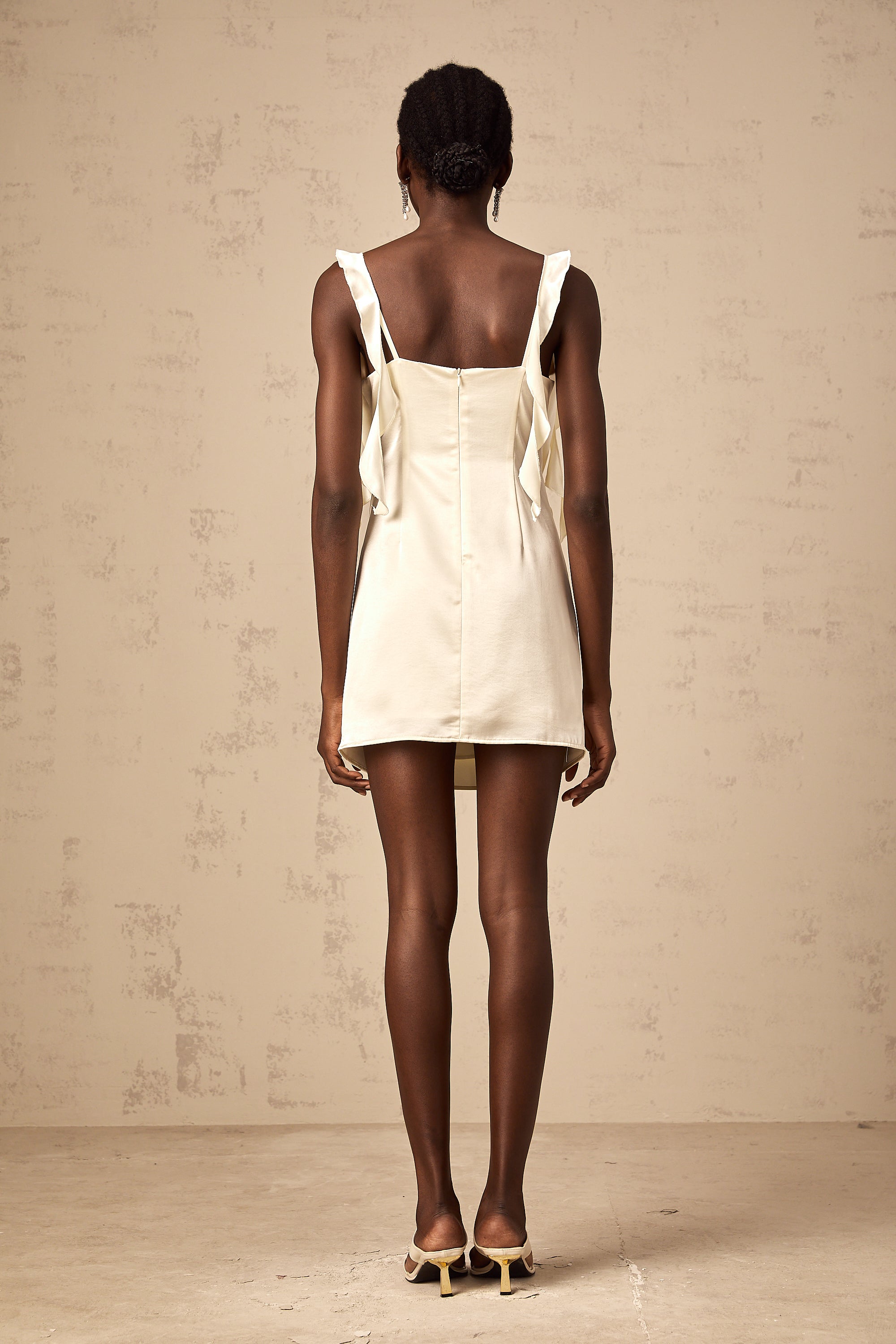 Sylvia neutrals butterfly draped mini dress