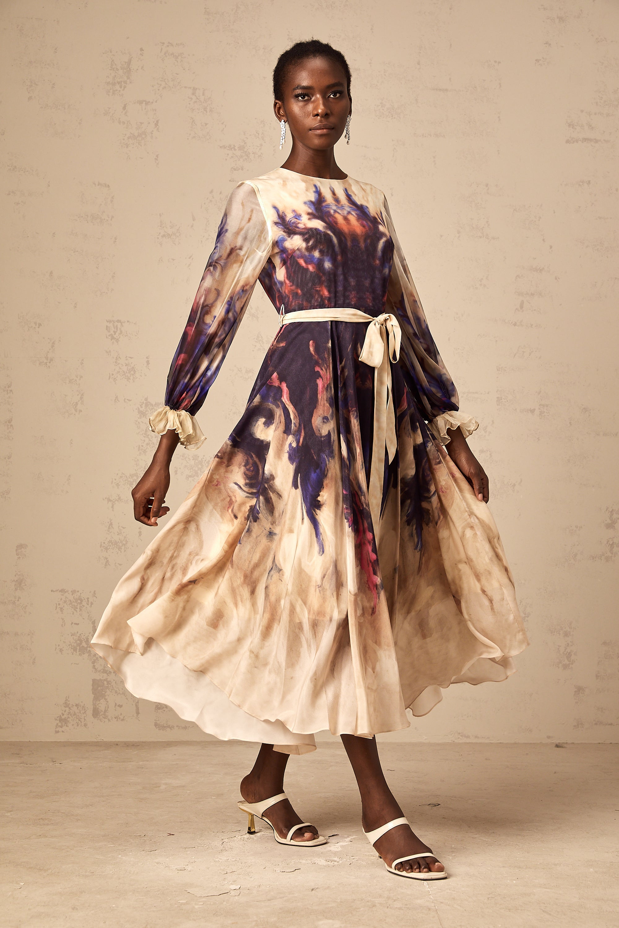 Urbaine smudged graffiti-print silk midi dress