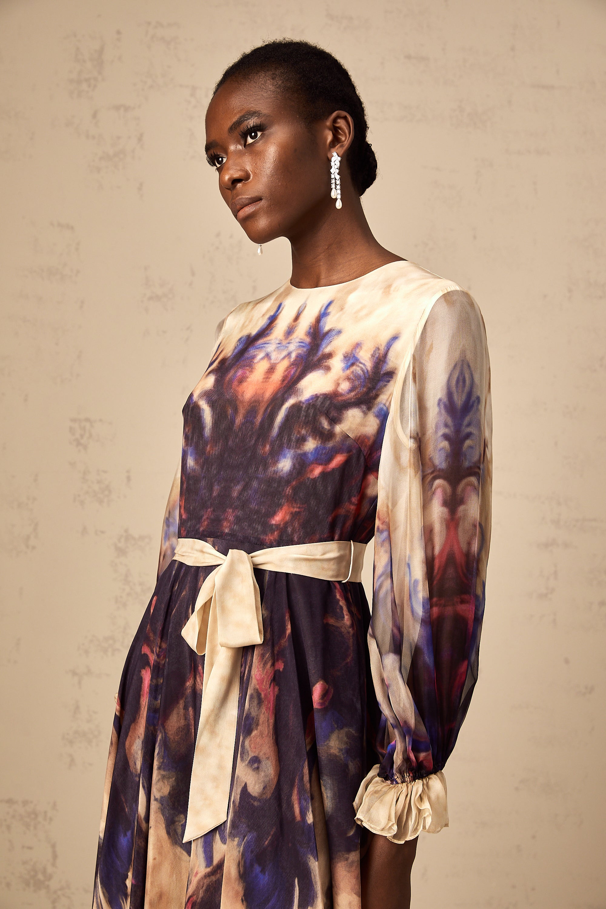 Urbaine smudged graffiti-print silk midi dress