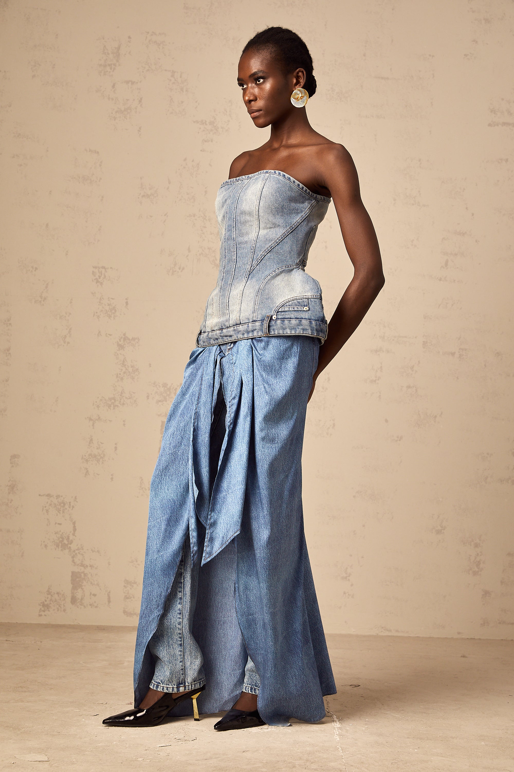 Yvonne blue off-shoulder denim top
