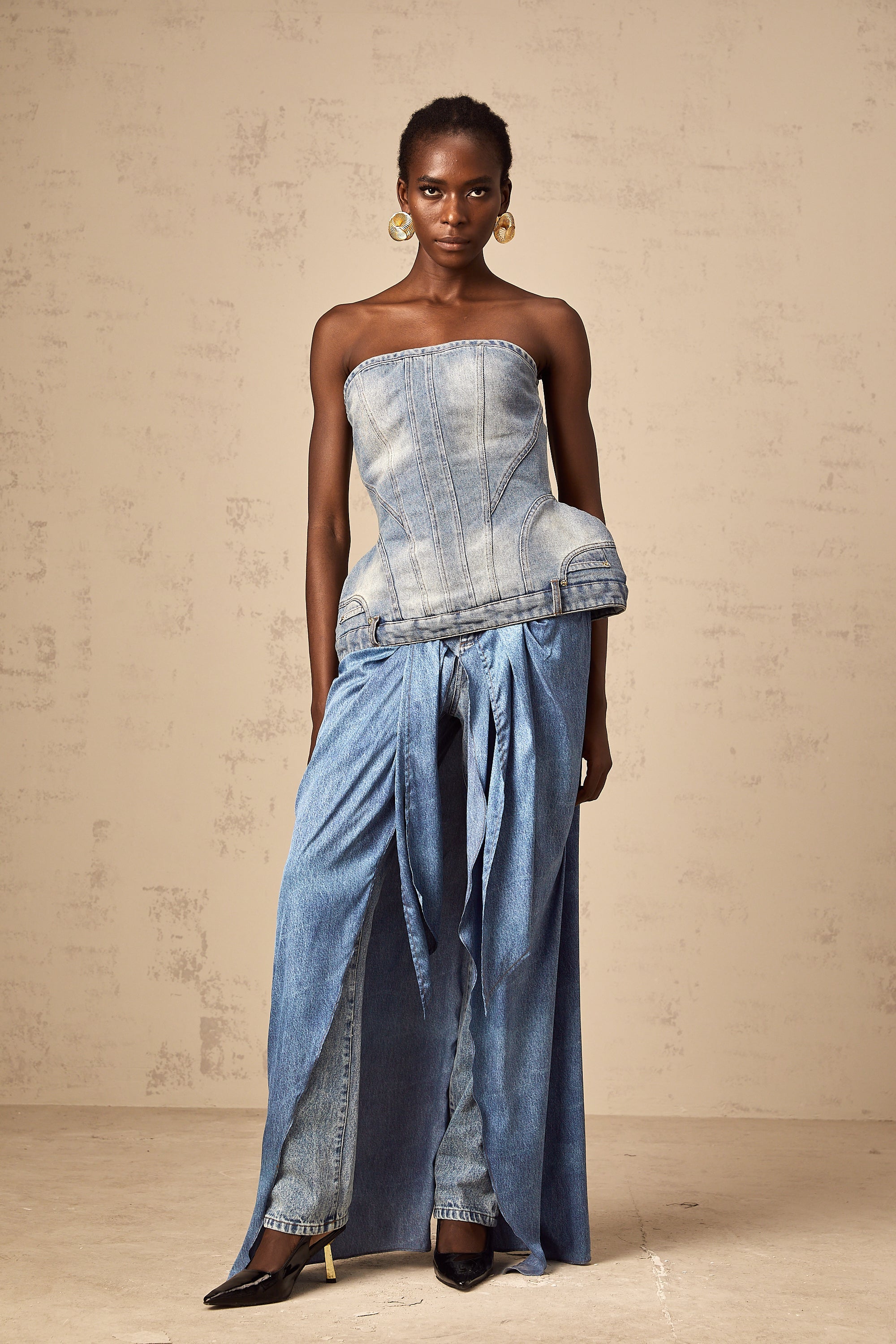 Yvonne blue off-shoulder denim top