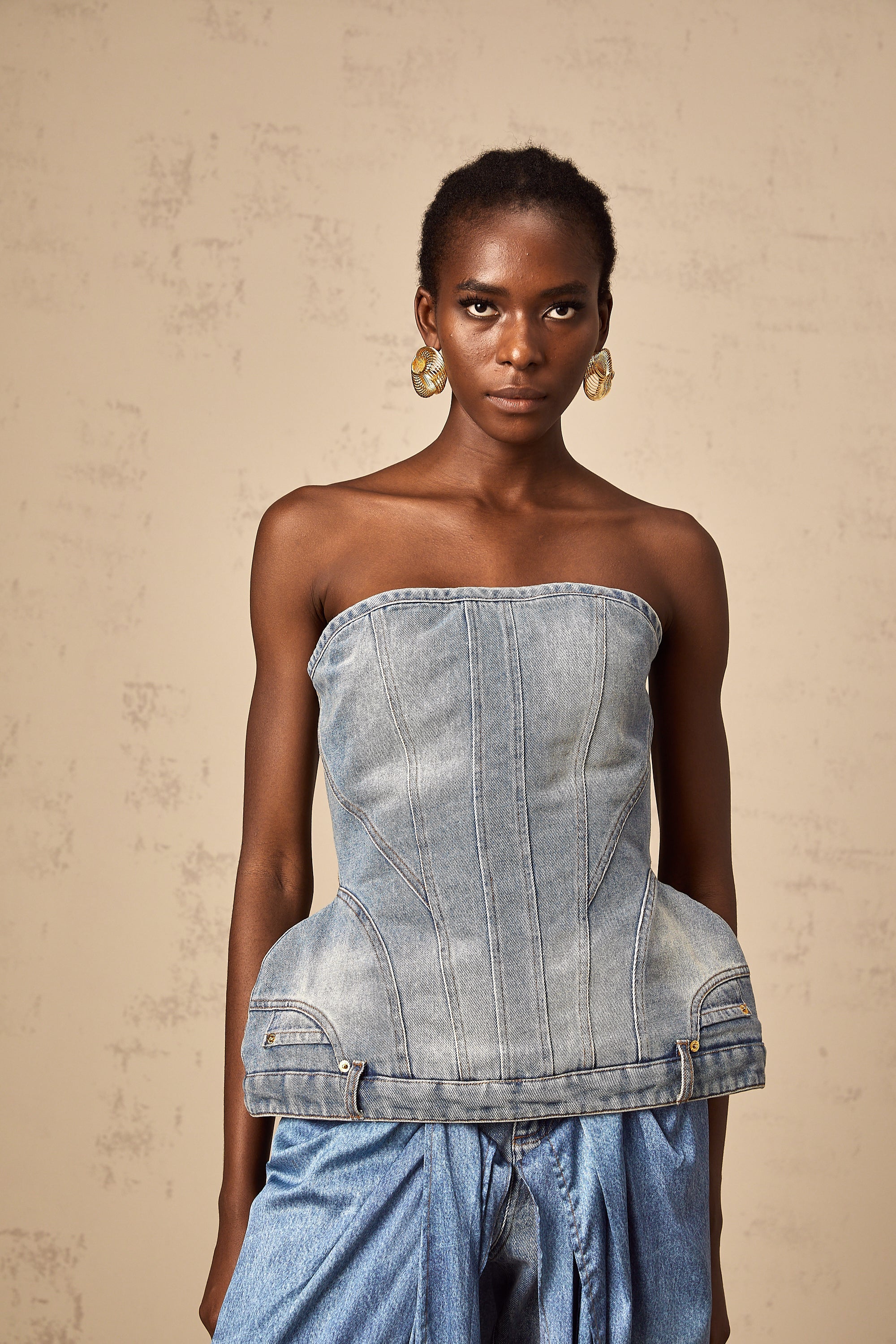 Yvonne blue off-shoulder denim top