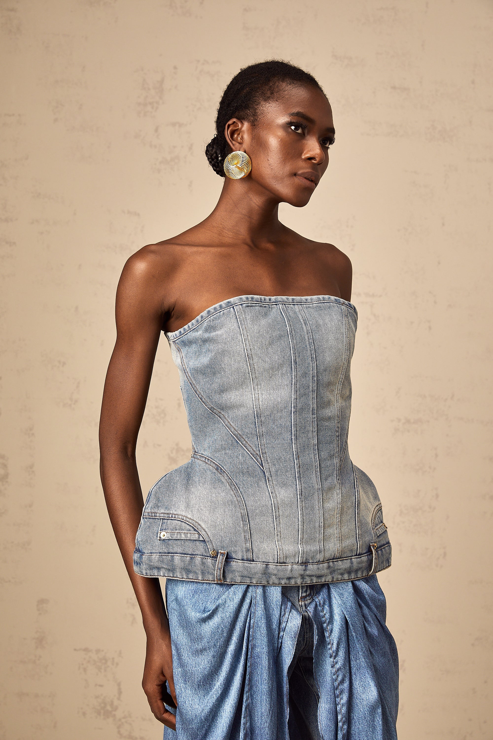 Yvonne blue off-shoulder denim top