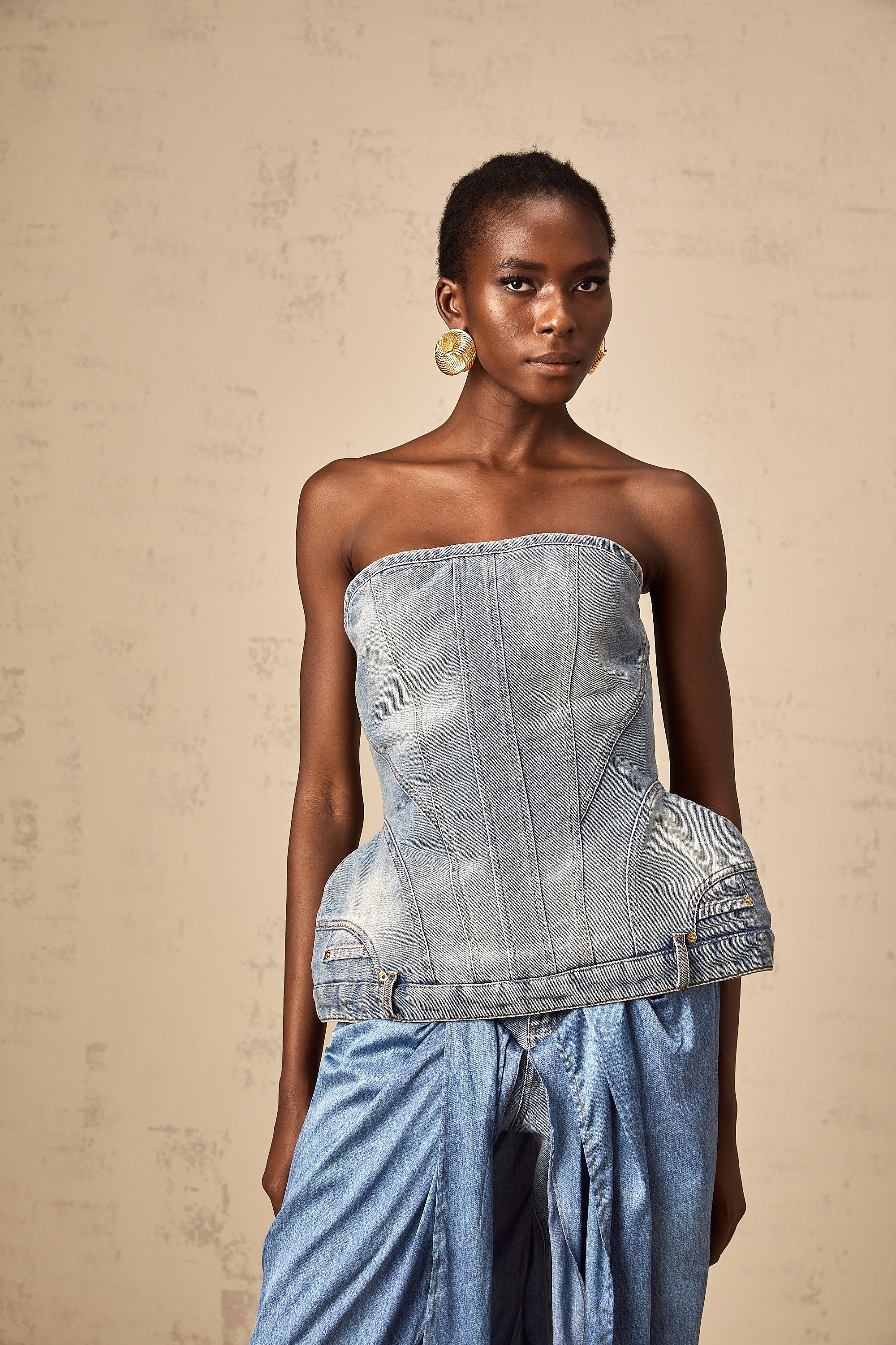 Yvonne blue off-shoulder denim top