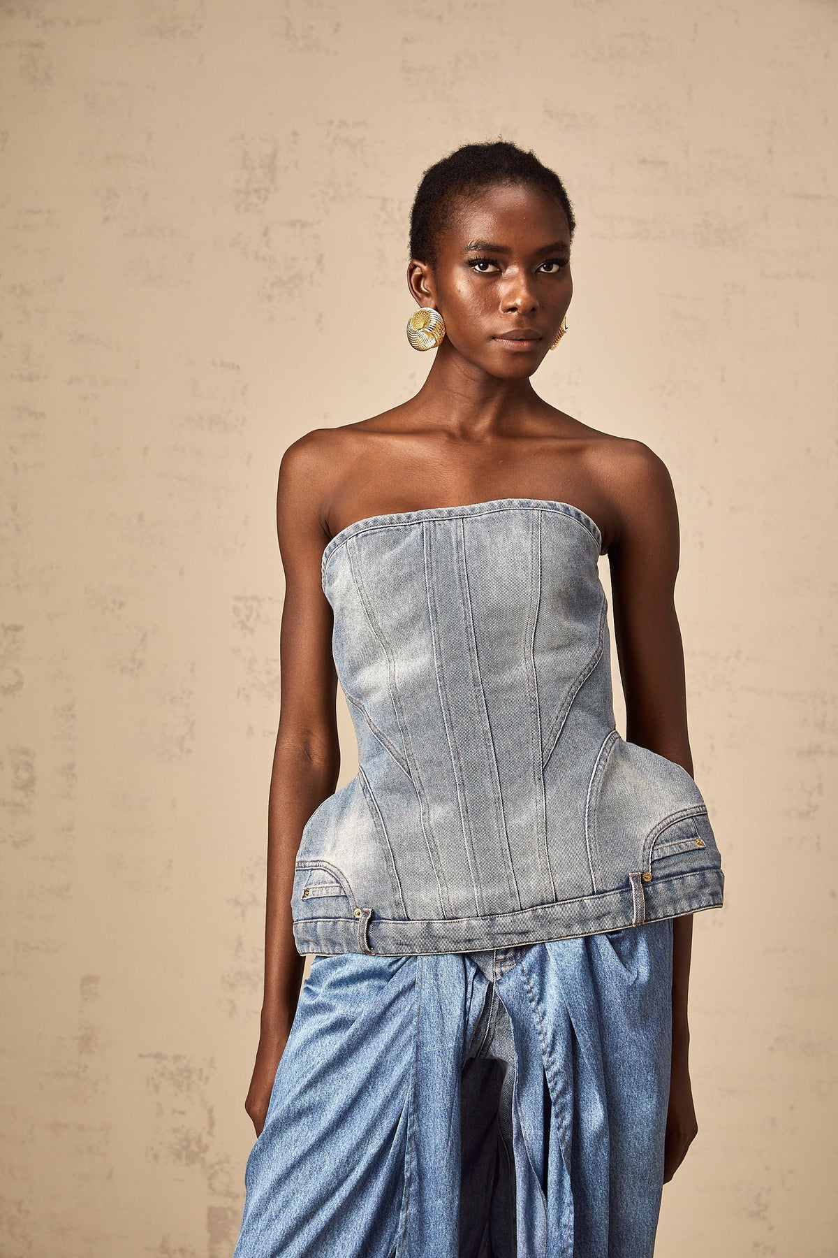 Yvonne blue off-shoulder denim top