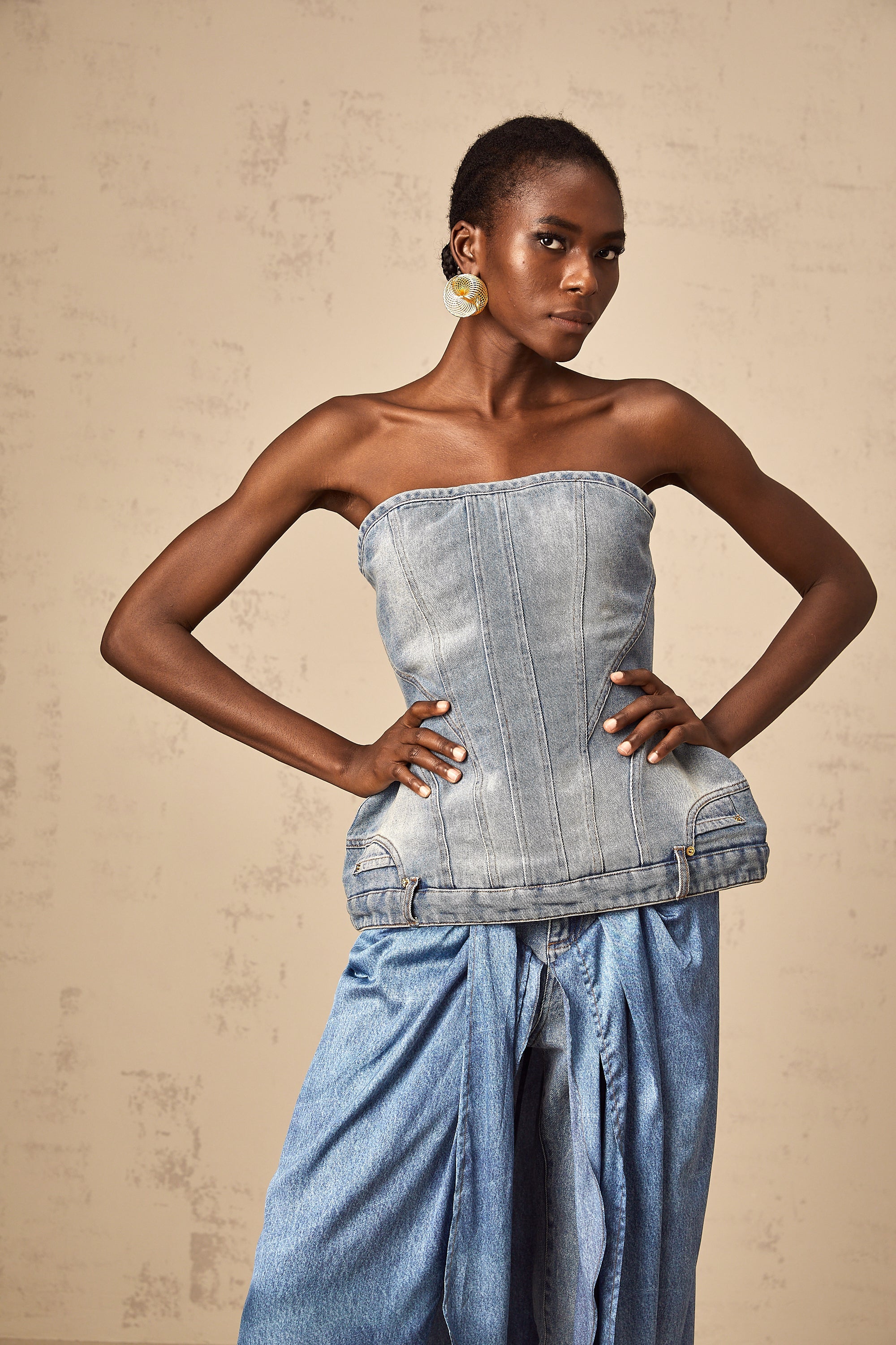 Yvonne blue off-shoulder denim top