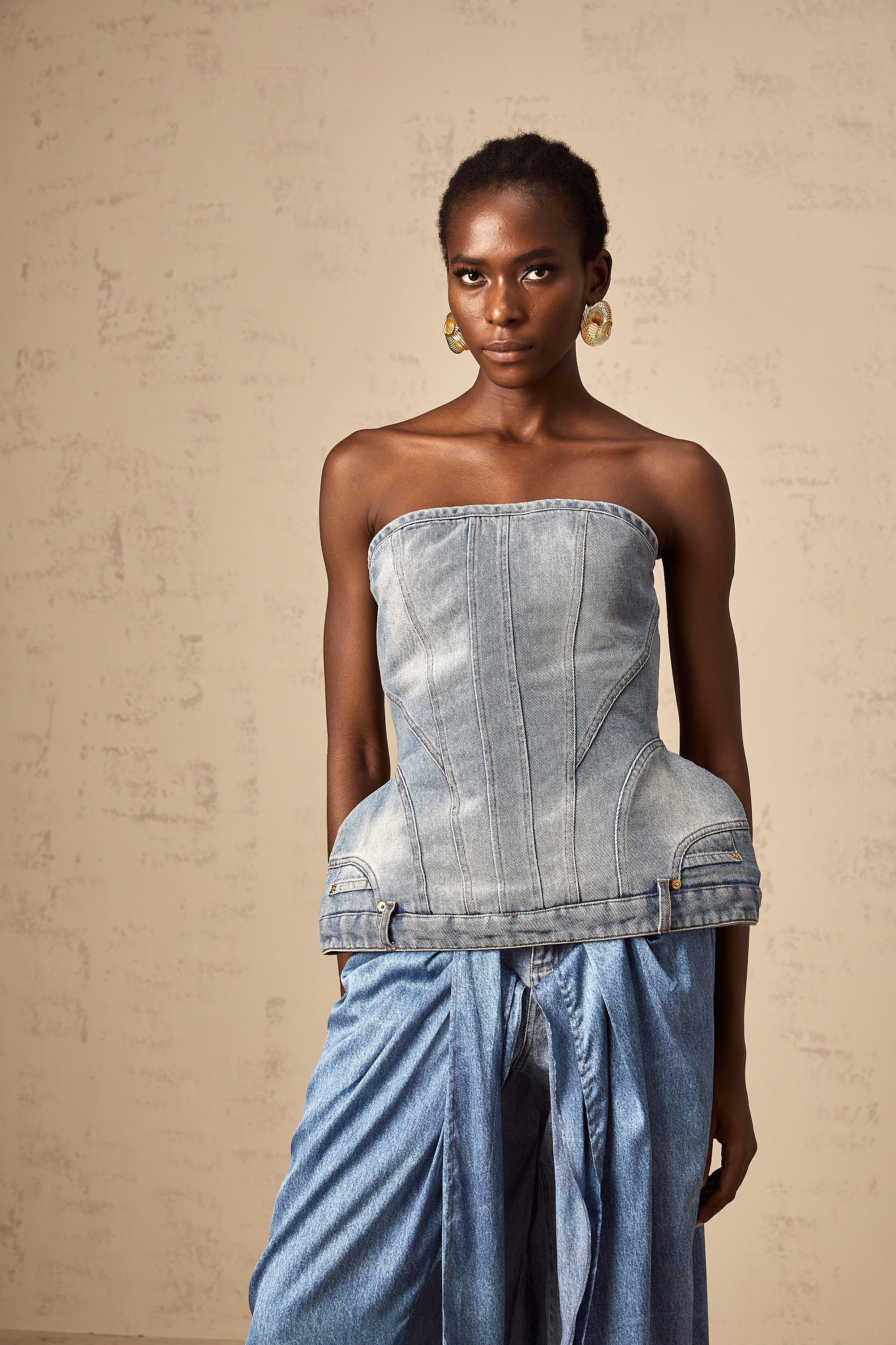 Yvonne blue off-shoulder denim top