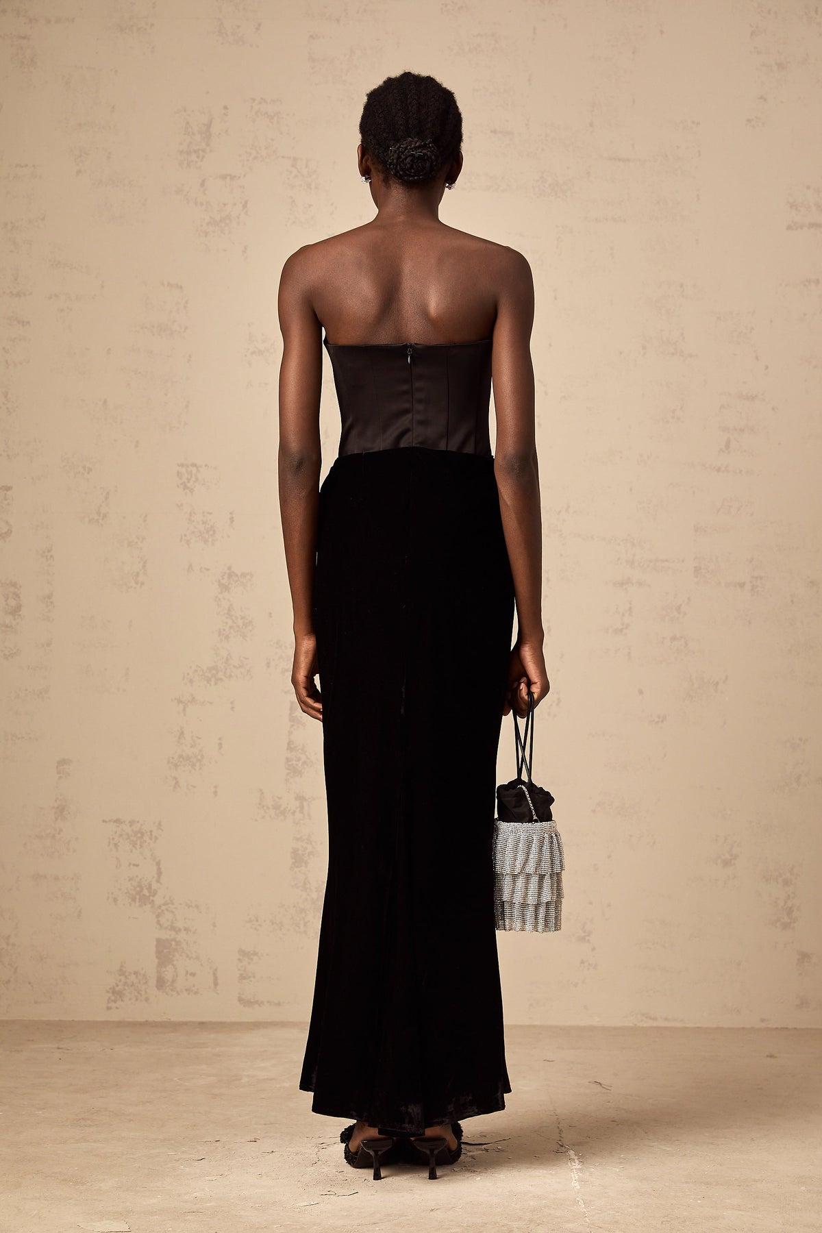 Aurore black velvet off-shoulder maxi dress