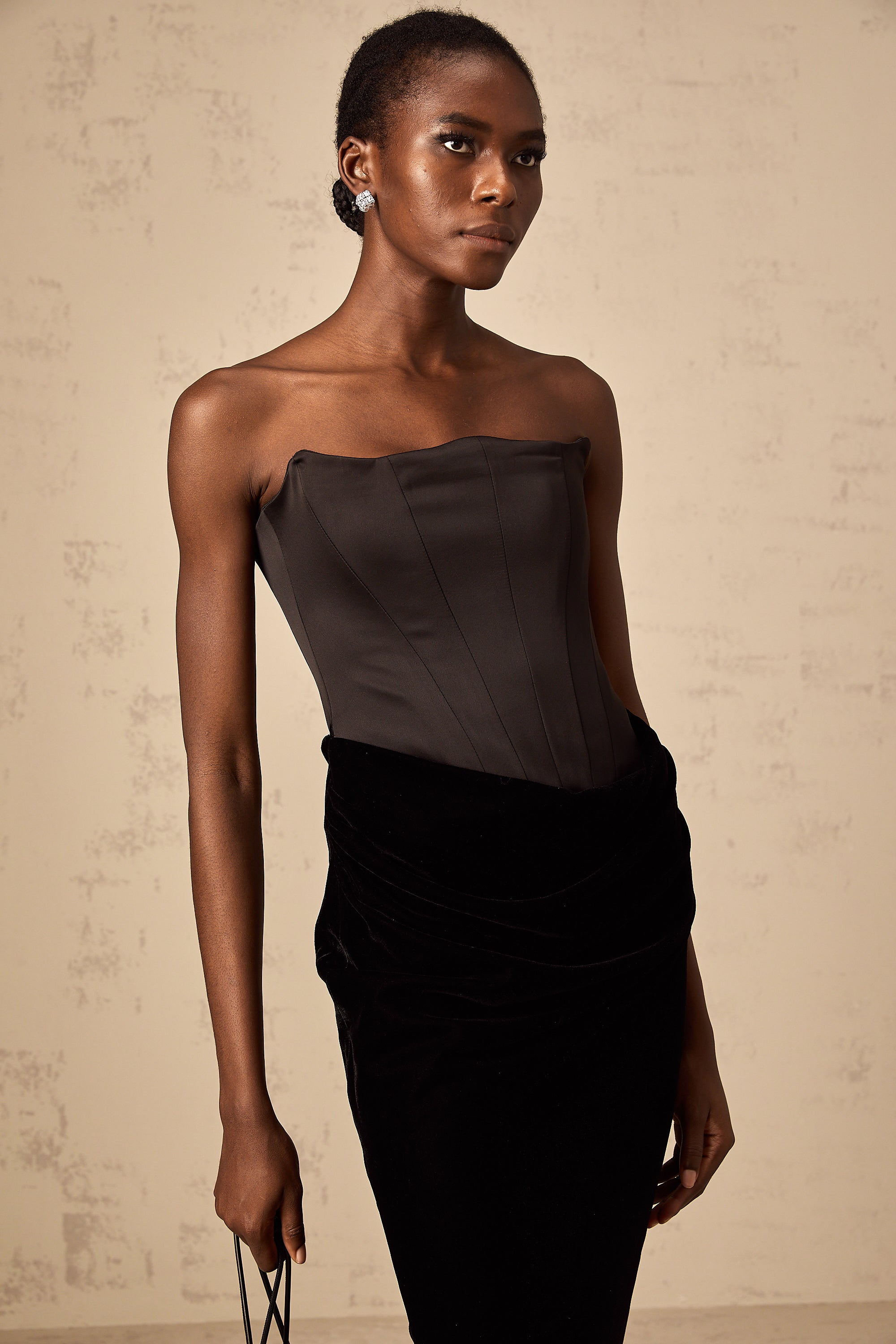 Aurore black velvet off-shoulder maxi dress
