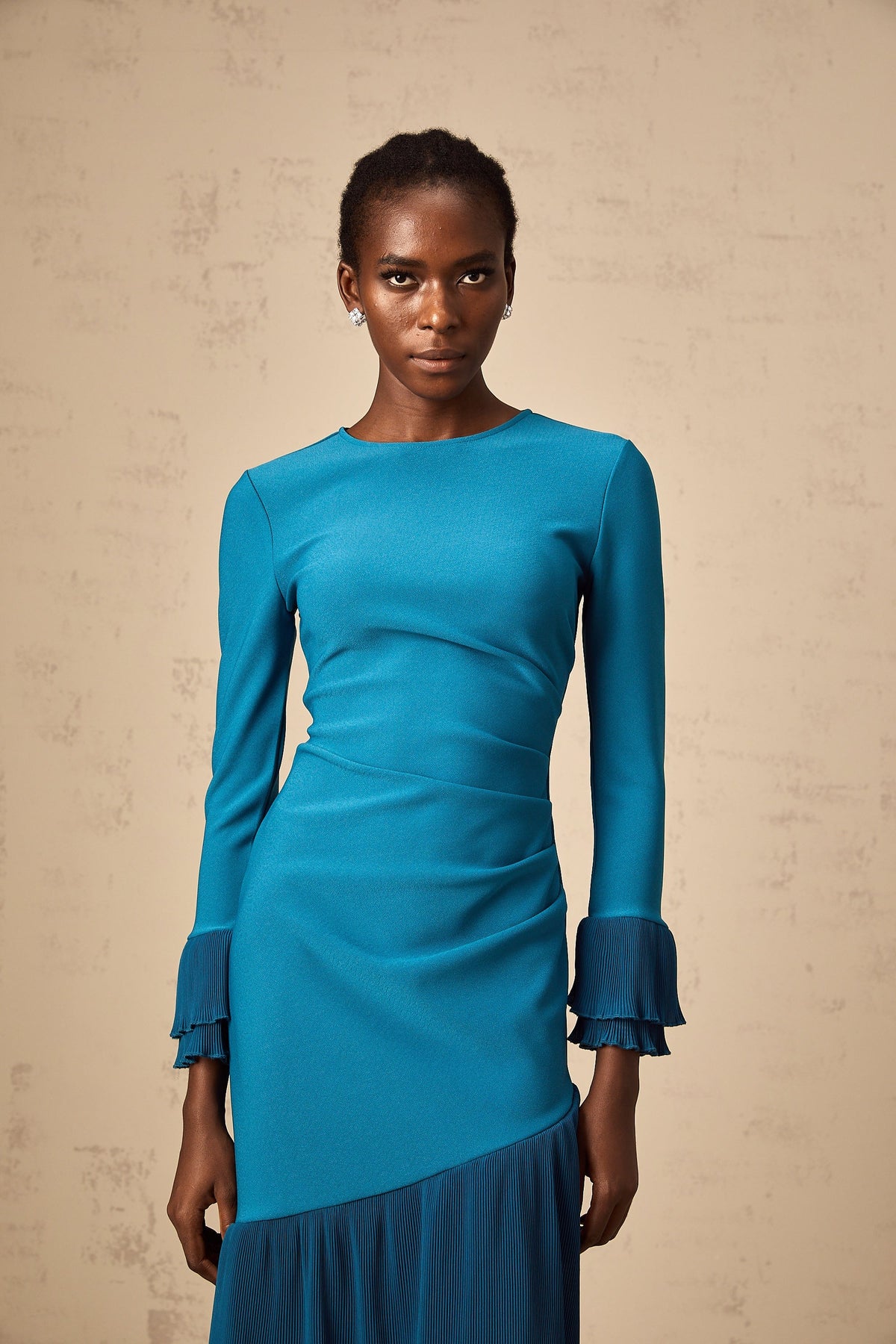 Fleurida ruffled-trim panelled midi dress in Blue (Final Sale-US Only)