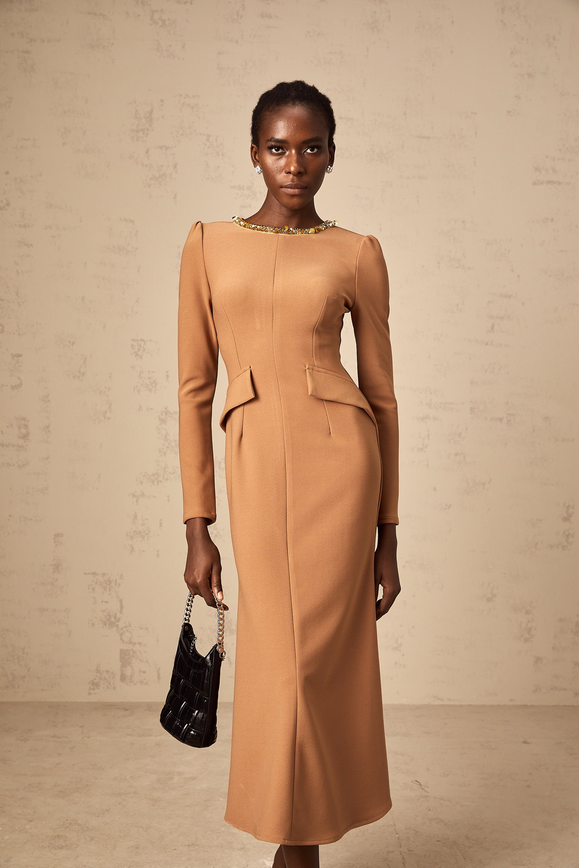 Doriane khaki sequin-embellished midi dress