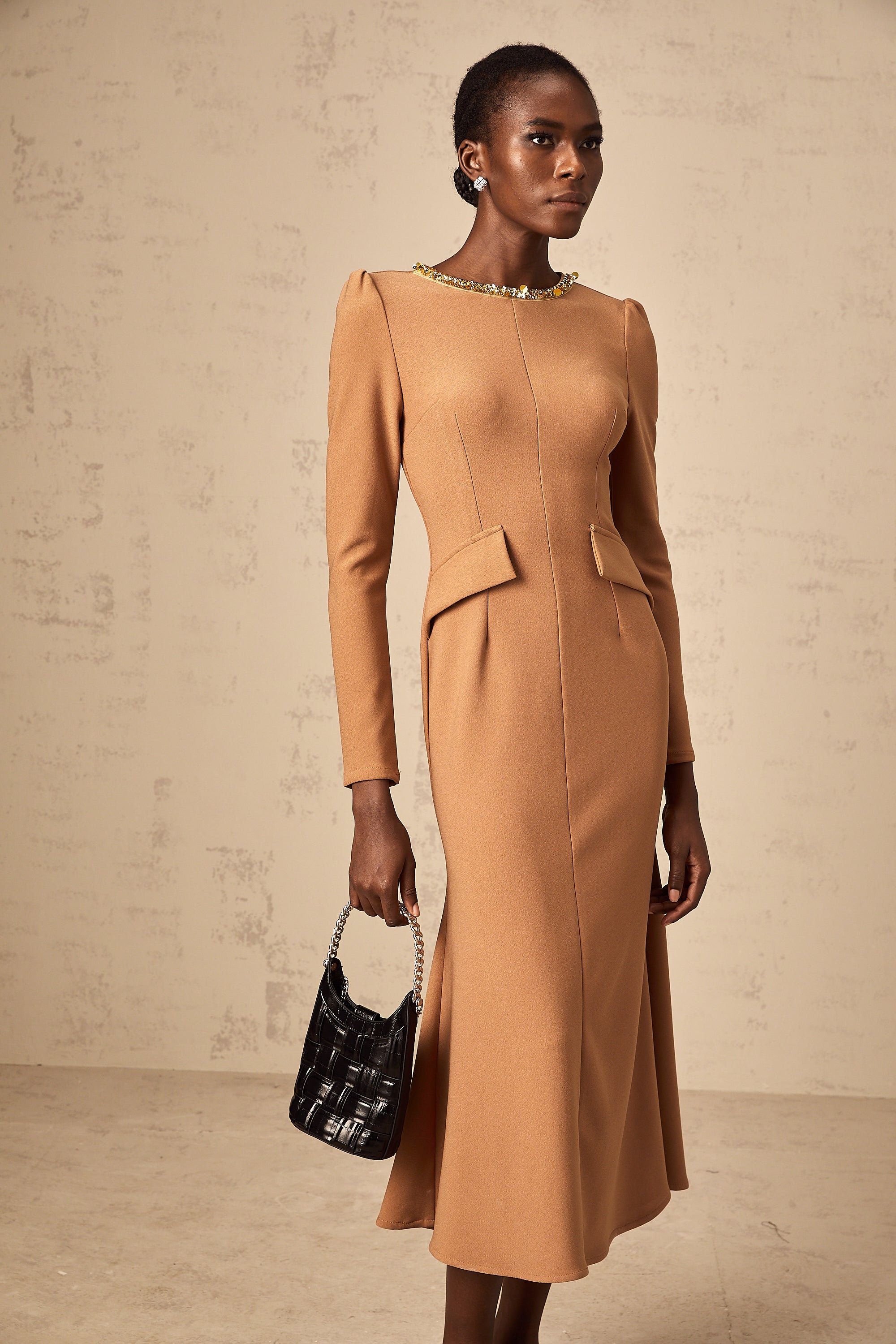 Doriane khaki sequin-embellished midi dress
