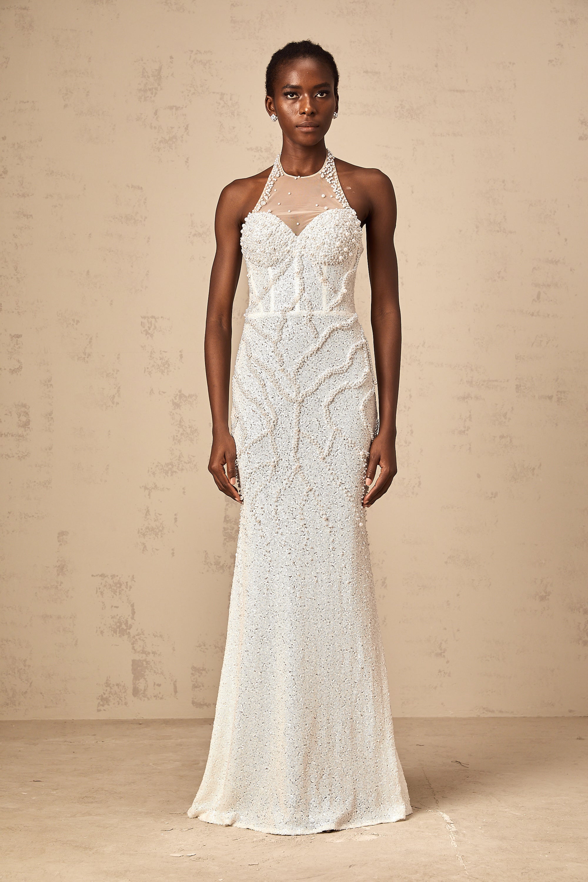 Sophie white faux-pearl embellished maxi dress
