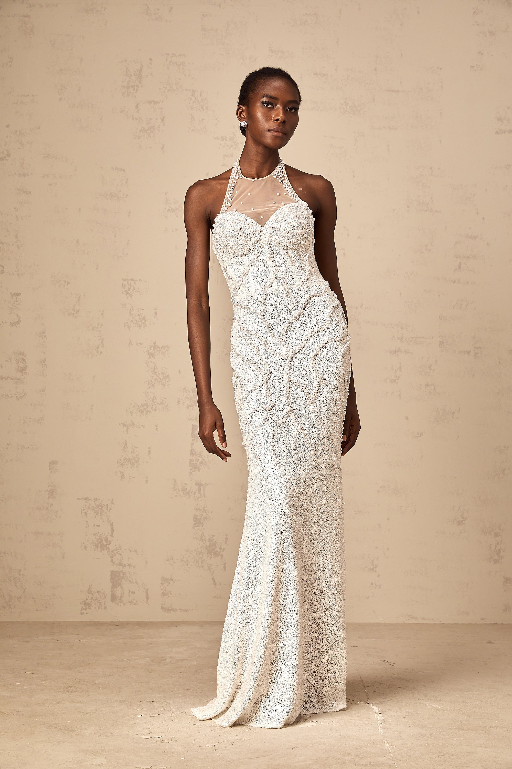 Sophie white faux-pearl embellished maxi dress