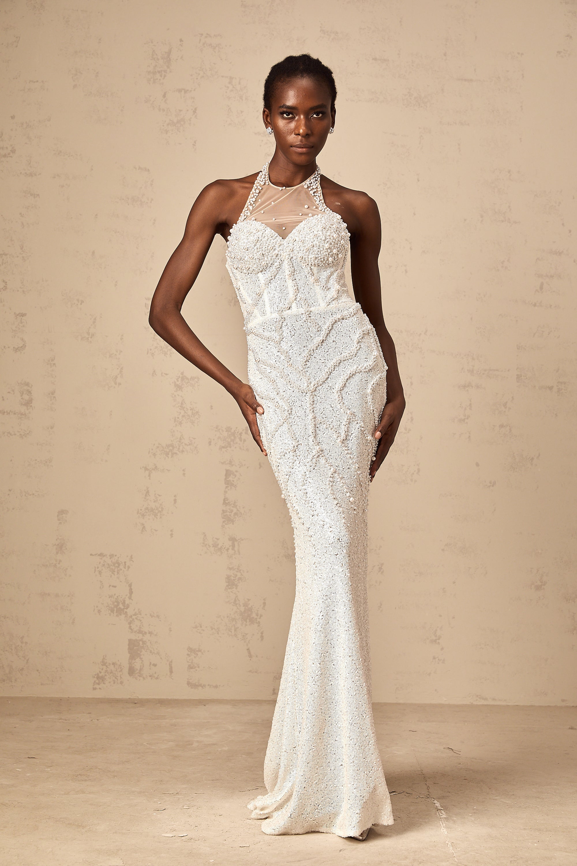 Sophie white faux-pearl embellished maxi dress
