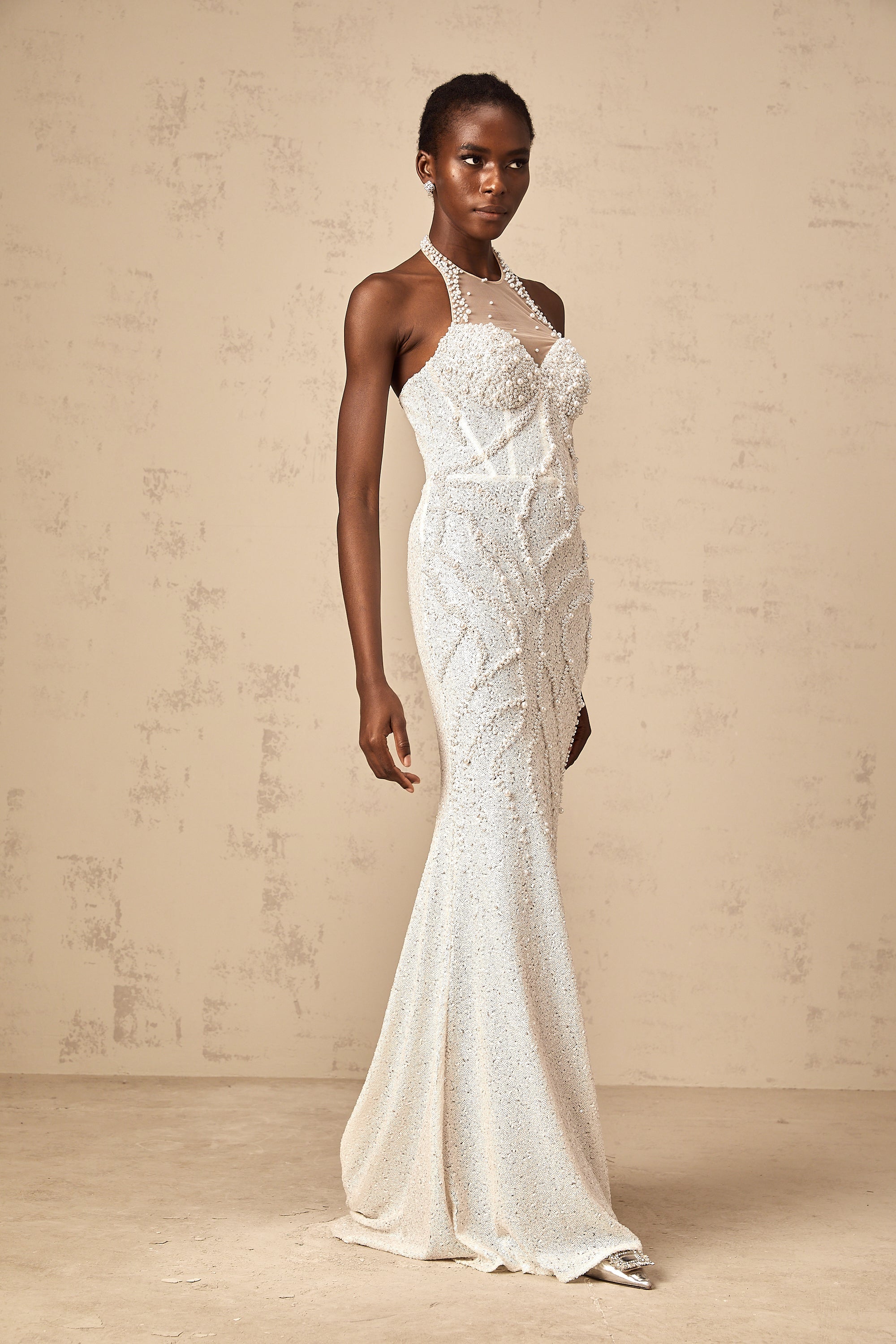 Sophie white faux-pearl embellished maxi dress