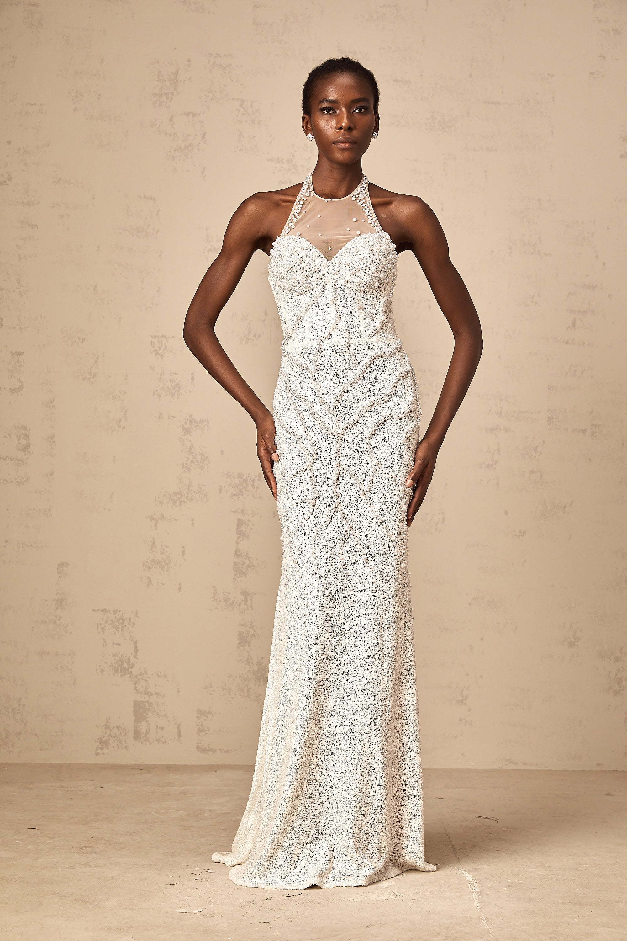 Sophie white faux-pearl embellished maxi dress