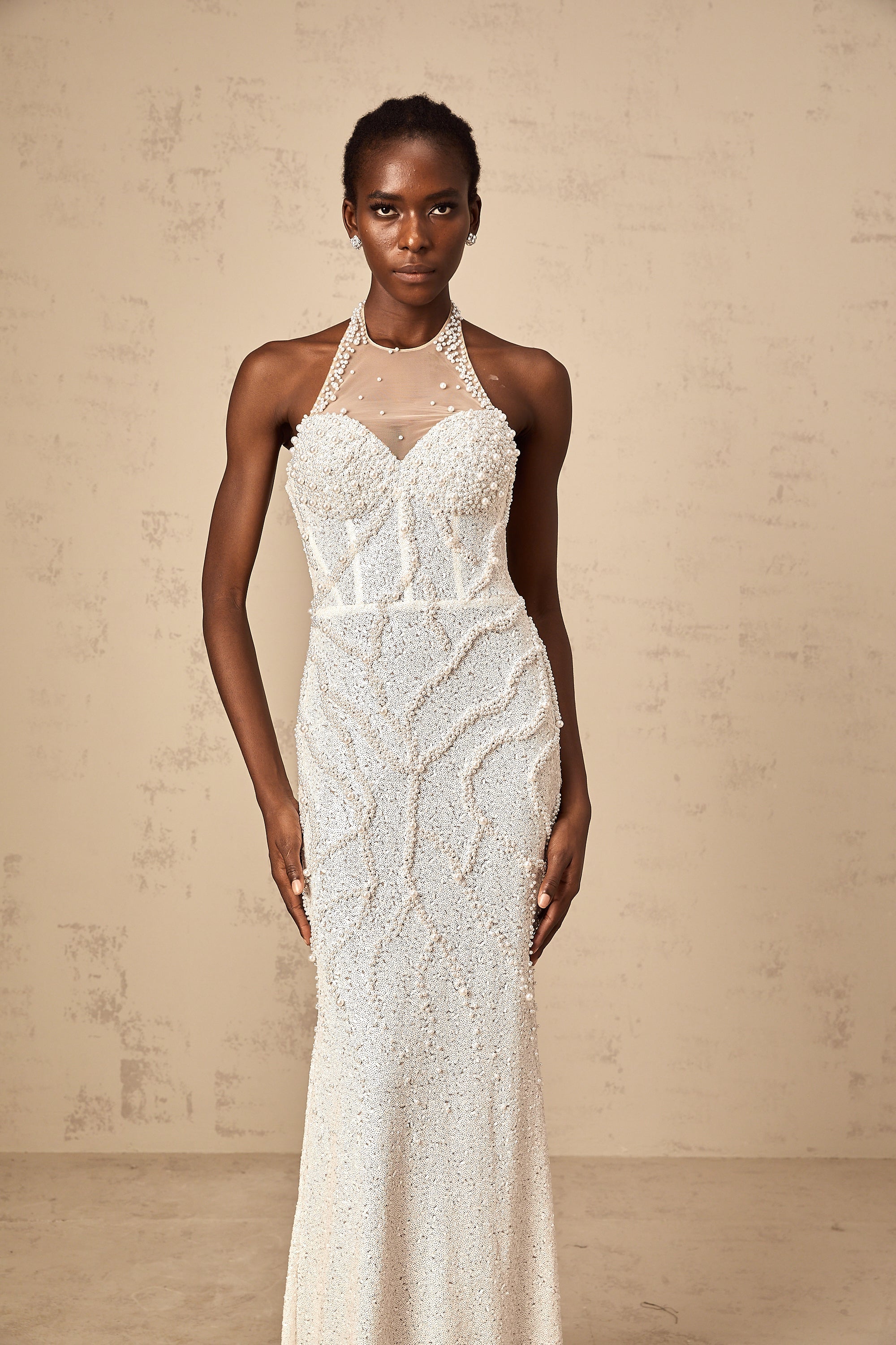 Sophie white faux-pearl embellished maxi dress