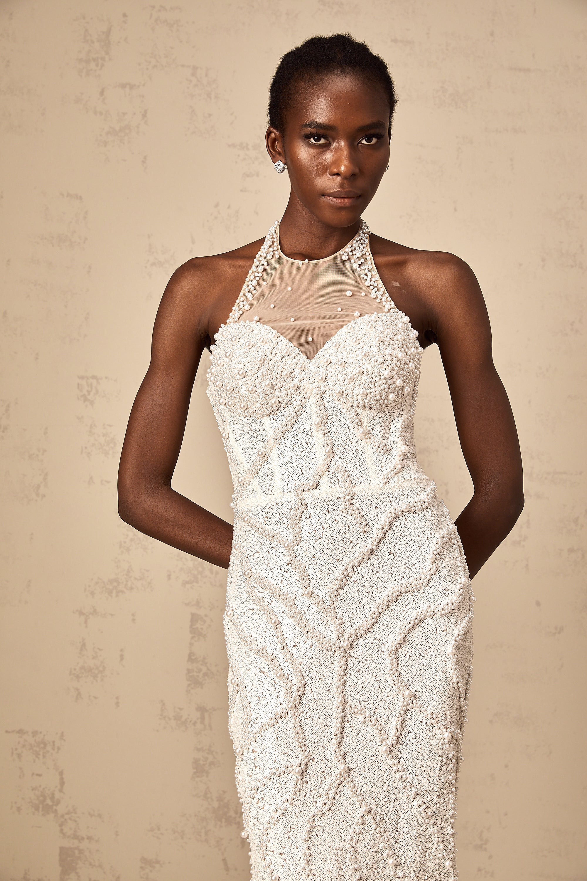 Sophie white faux-pearl embellished maxi dress