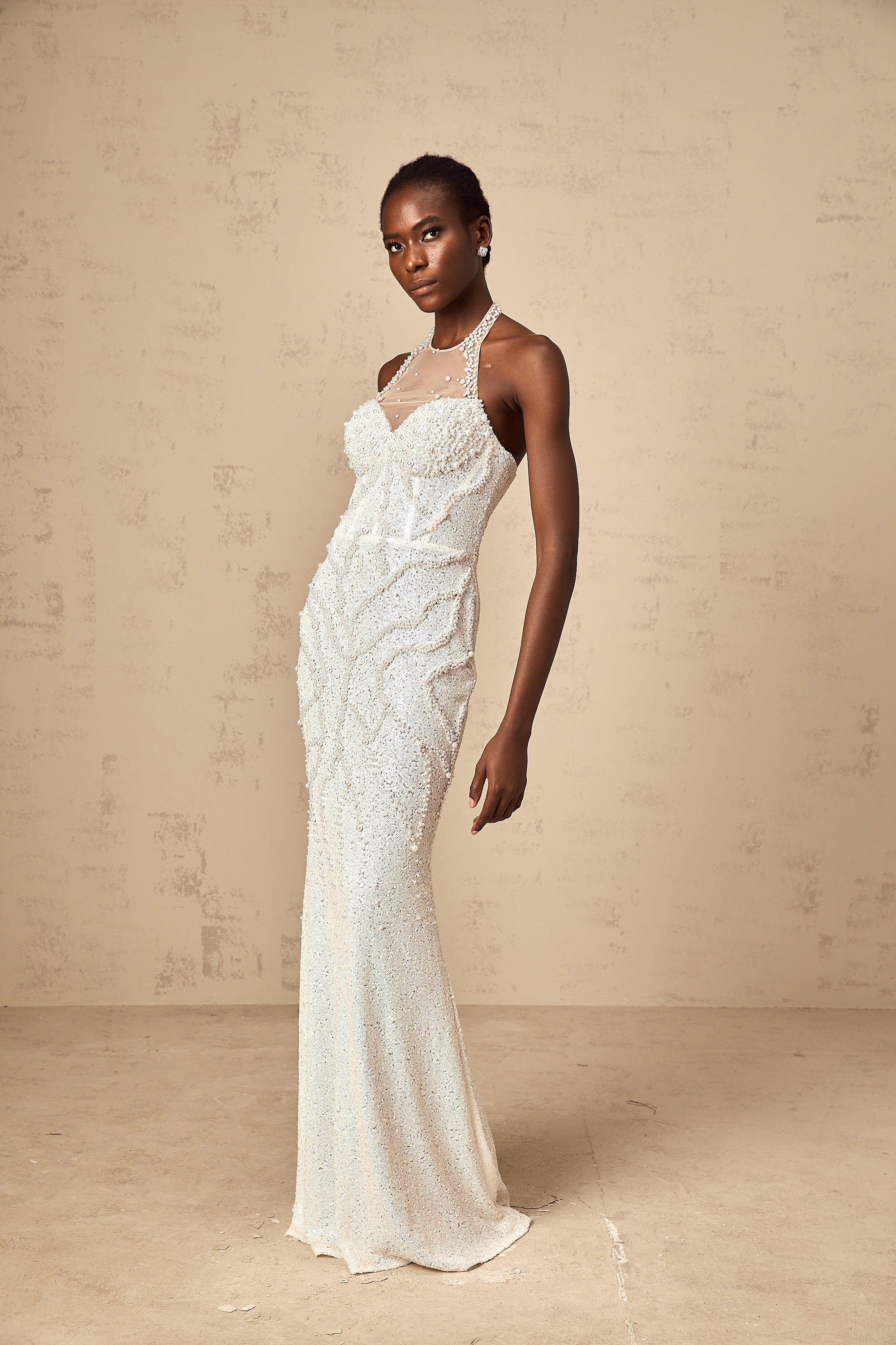 Sophie white faux-pearl embellished maxi dress