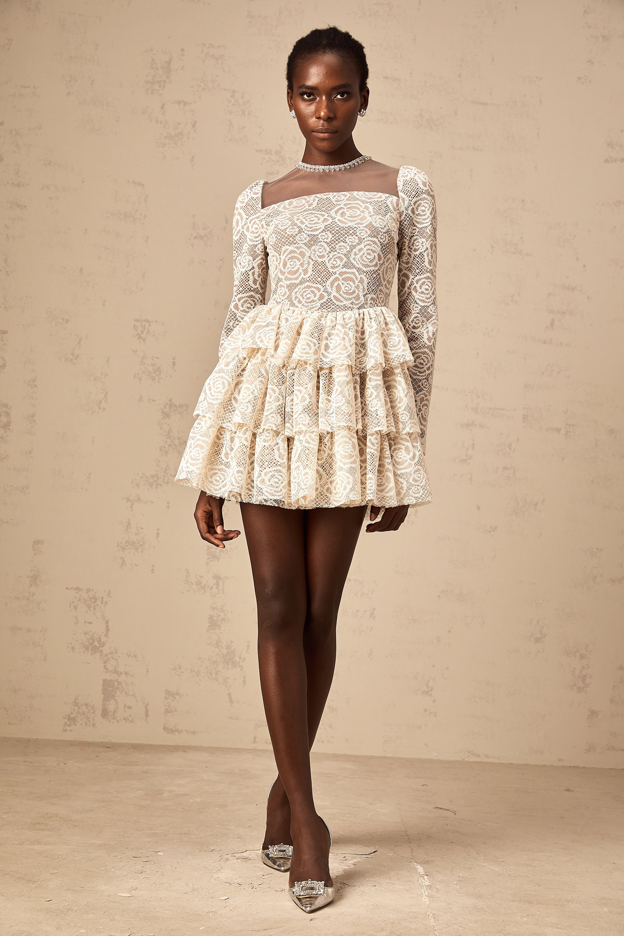 Hippolyte neutrals floral-embroidered mini dress