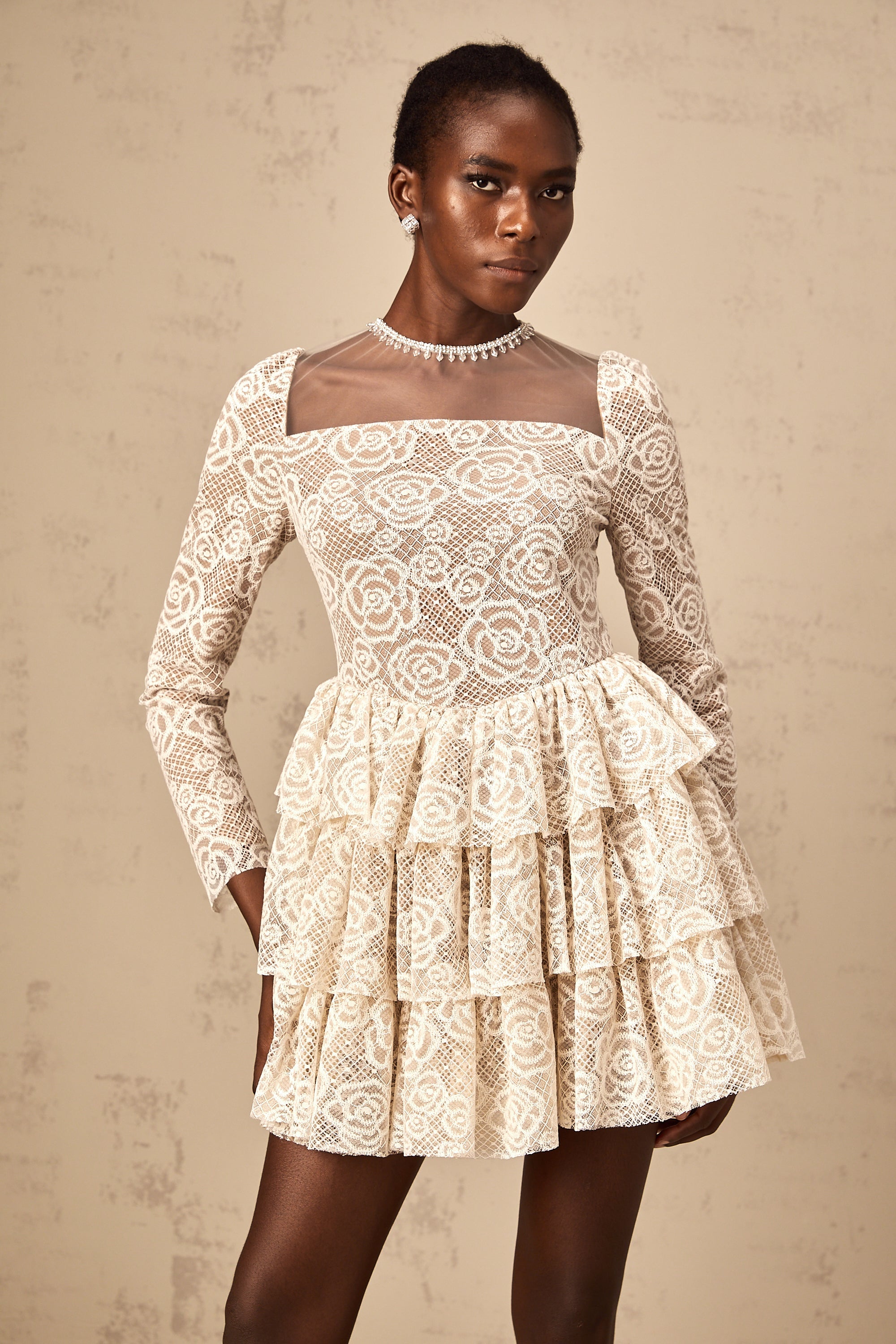 Hippolyte neutrals floral-embroidered mini dress