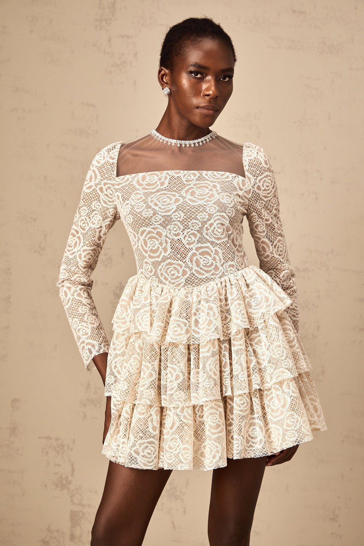 Hippolyte neutrals floral-embroidered mini dress