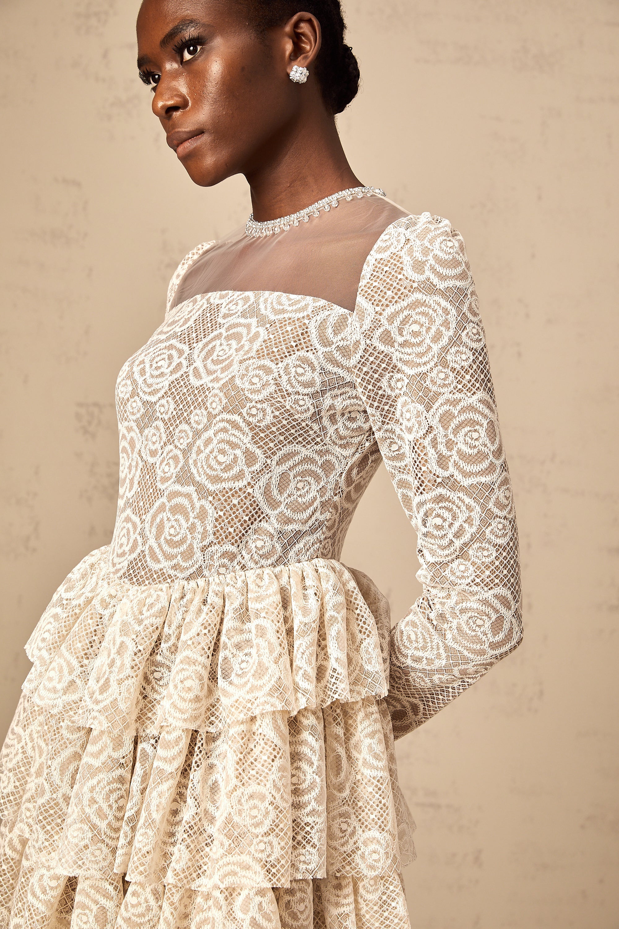 Hippolyte neutrals floral-embroidered mini dress