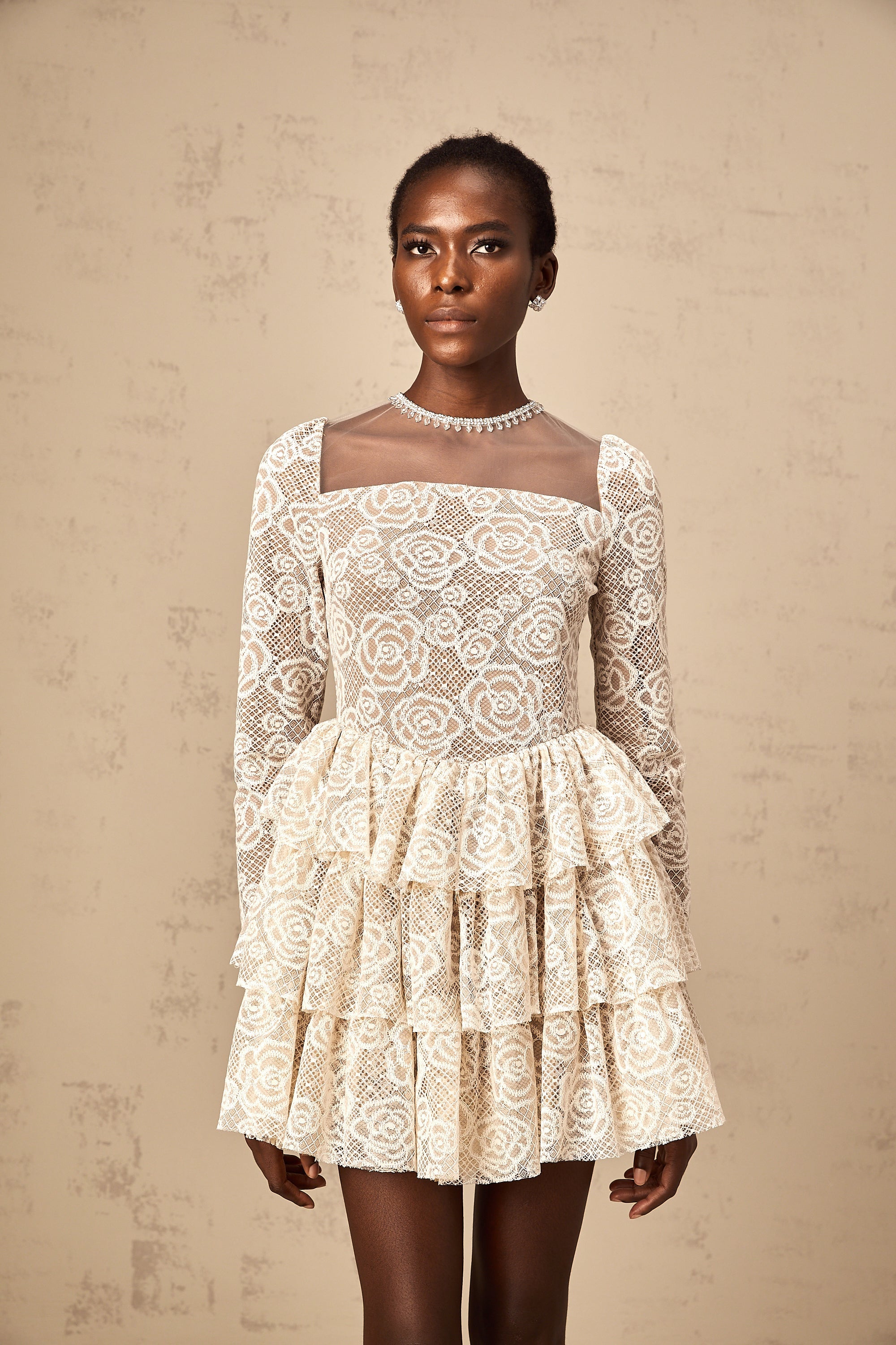 Hippolyte neutrals floral-embroidered mini dress