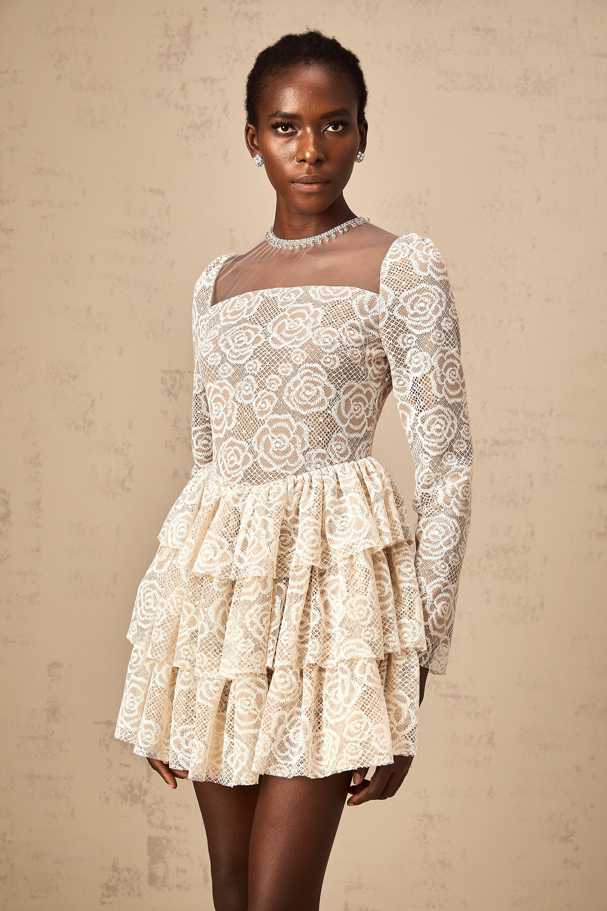 Hippolyte neutrals floral-embroidered mini dress
