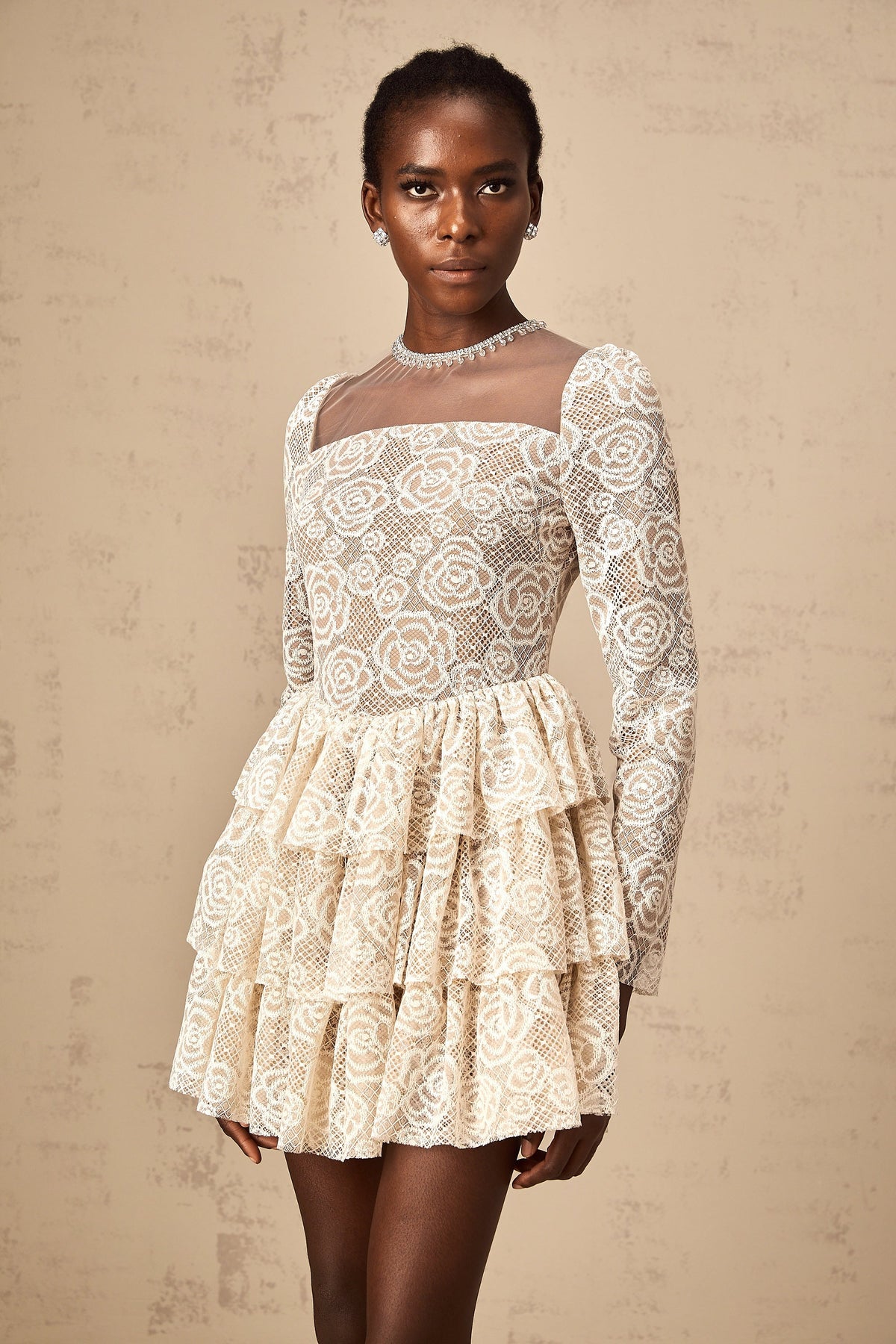 Hippolyte neutrals floral-embroidered mini dress